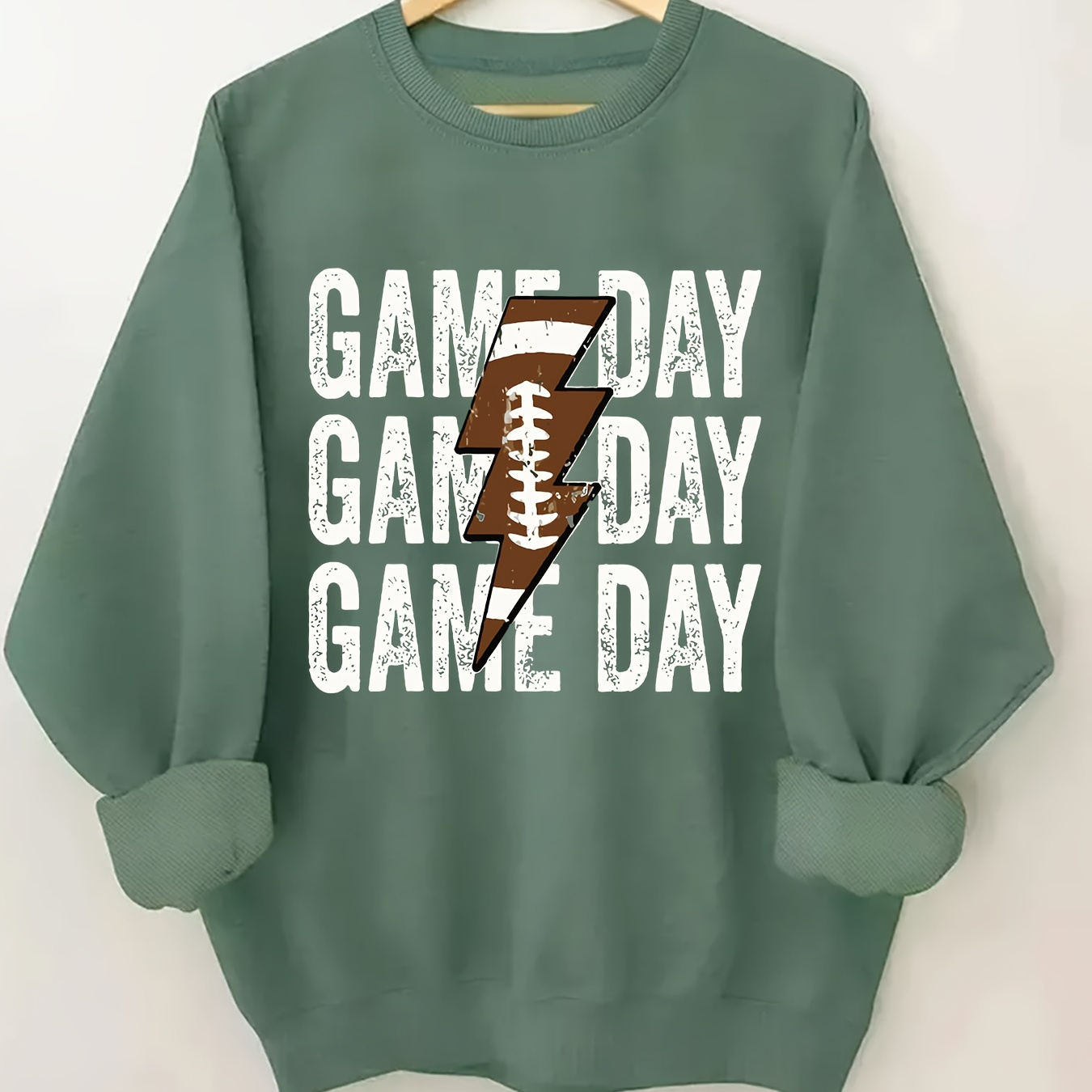 

Women's Casual Polyester Sweatshirt With Game Day Football Print, Crew Neck, Long Sleeve, Knit Fabric For Fall/winter - Casual Fashion Pullover