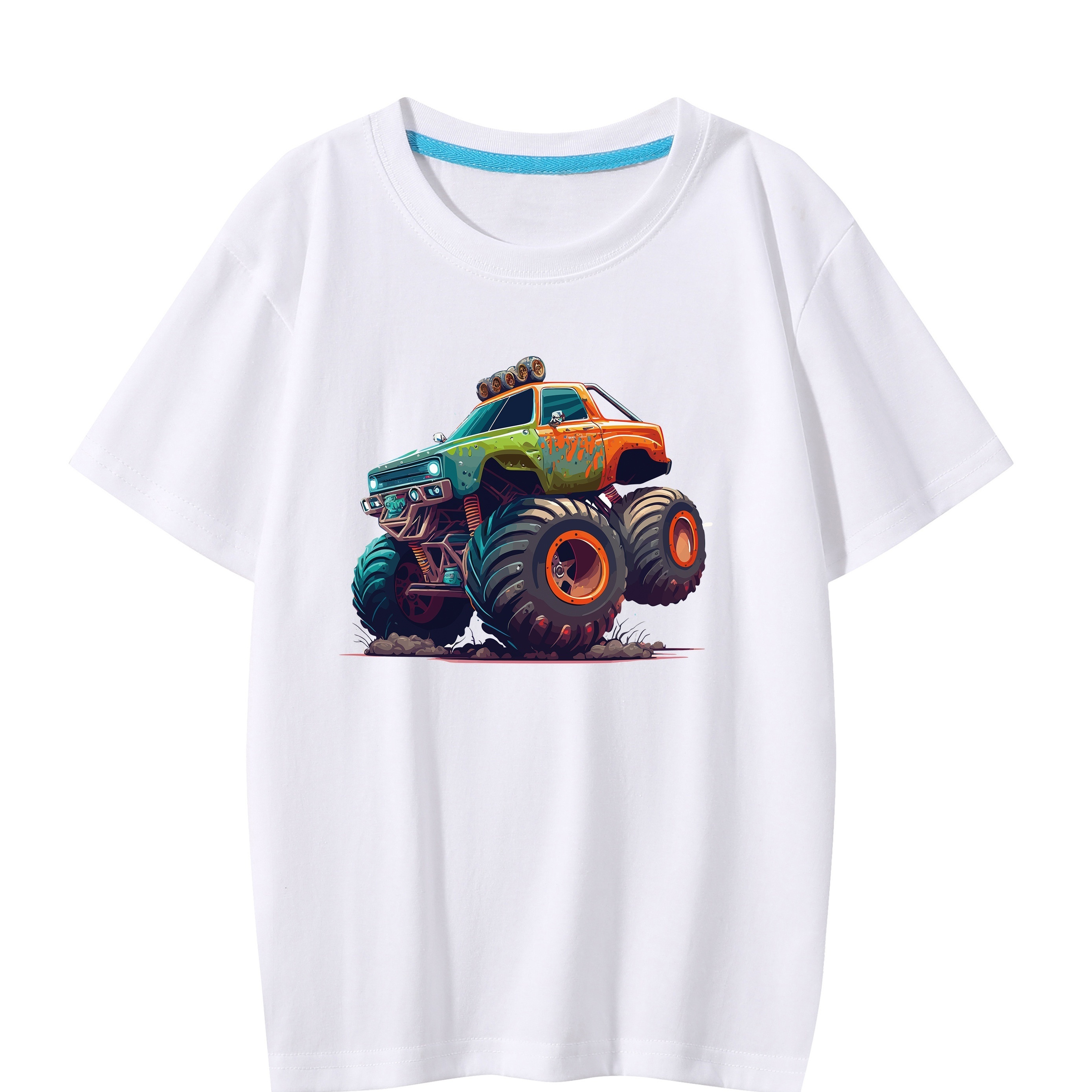 Trendy Truck Print Boys Creative T-shirt, Casual Lightweight Comfy