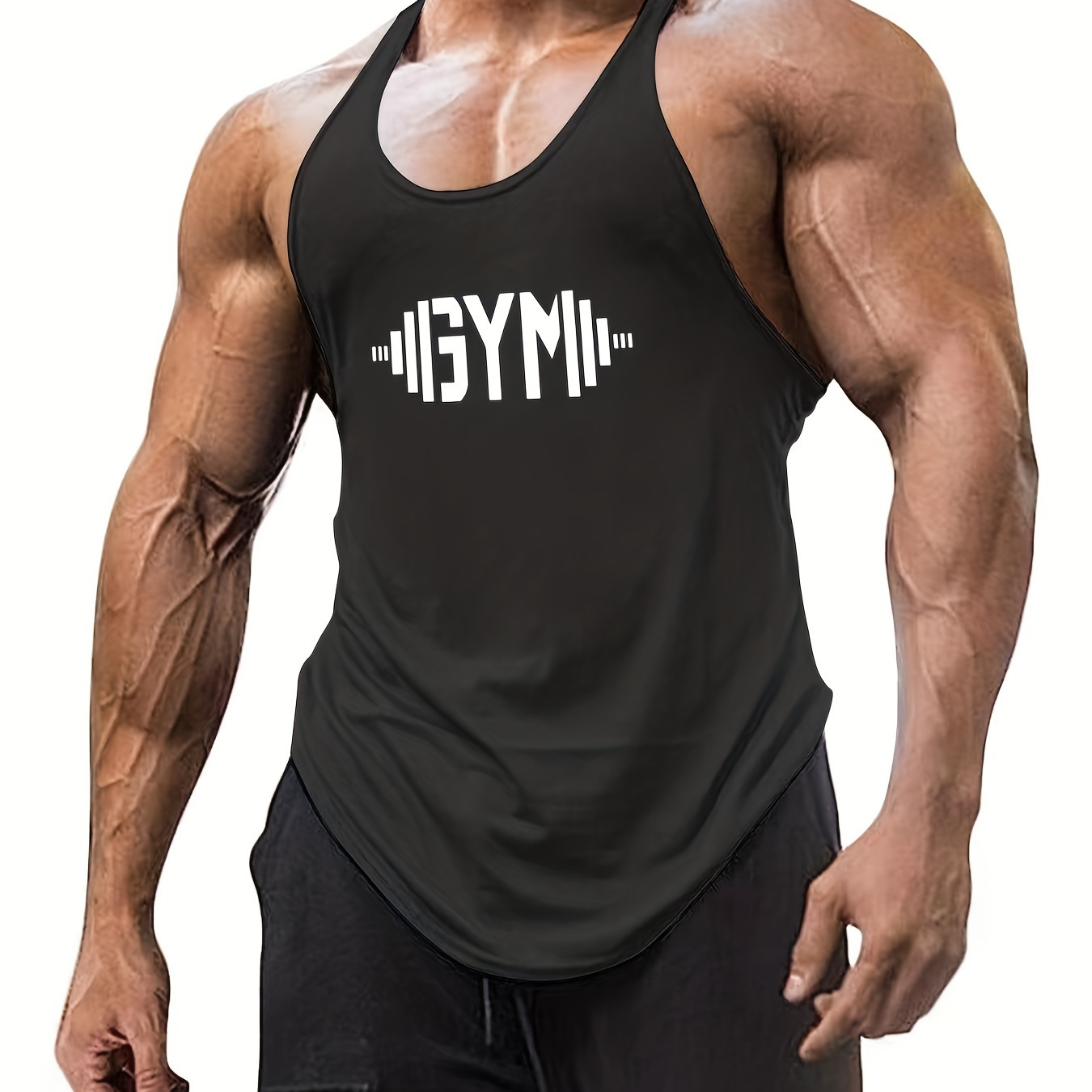 

Gym Dumbbell Pattern Men's Summer Tank Top, Men's Breathable Lightweight Top For Fitness