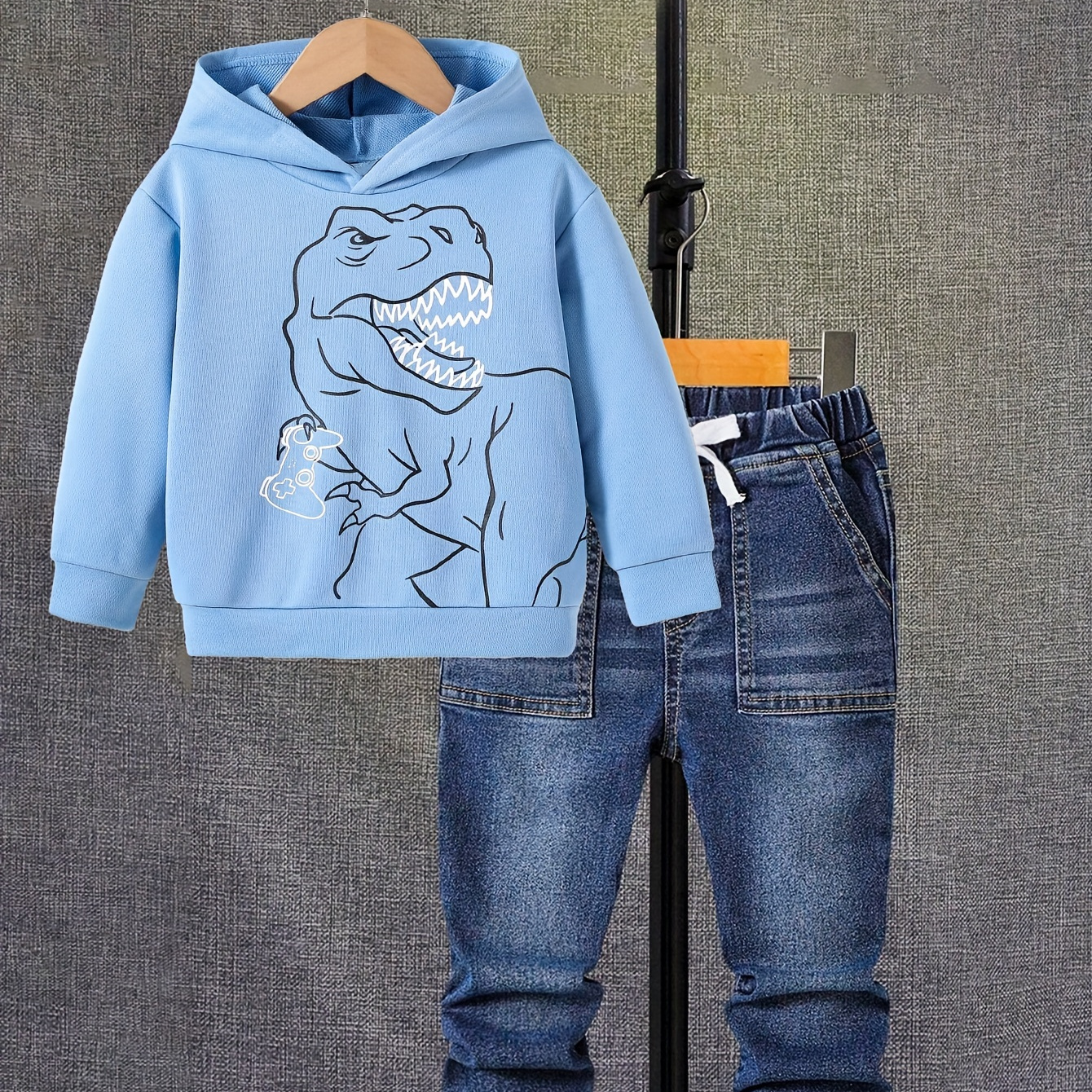 

Casual Long Sleeve Hoodie & Joggers Set, Roar Dino Pattern, 2-piece Boys Co Ord Set For Spring Fall