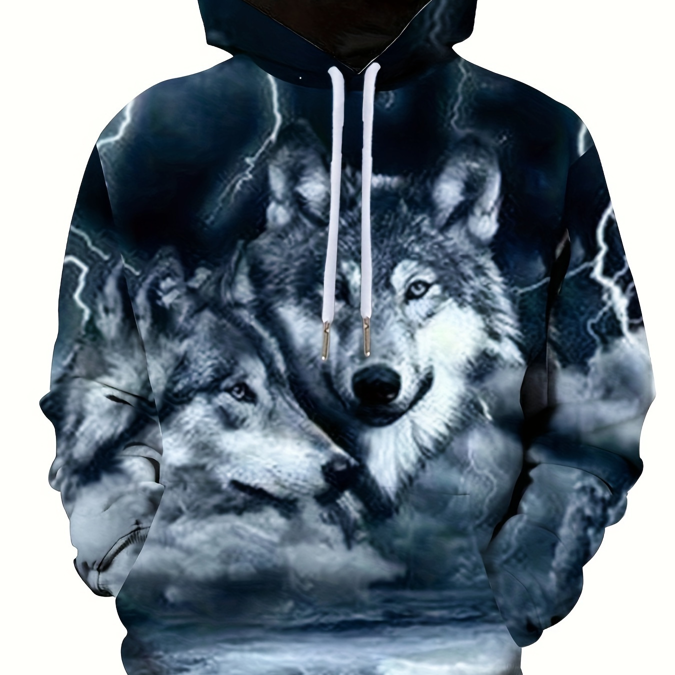 

Plus Size Men's 3d Wolf Print Hooded Sweatshirt For Spring Fall Winter, Men's Clothing