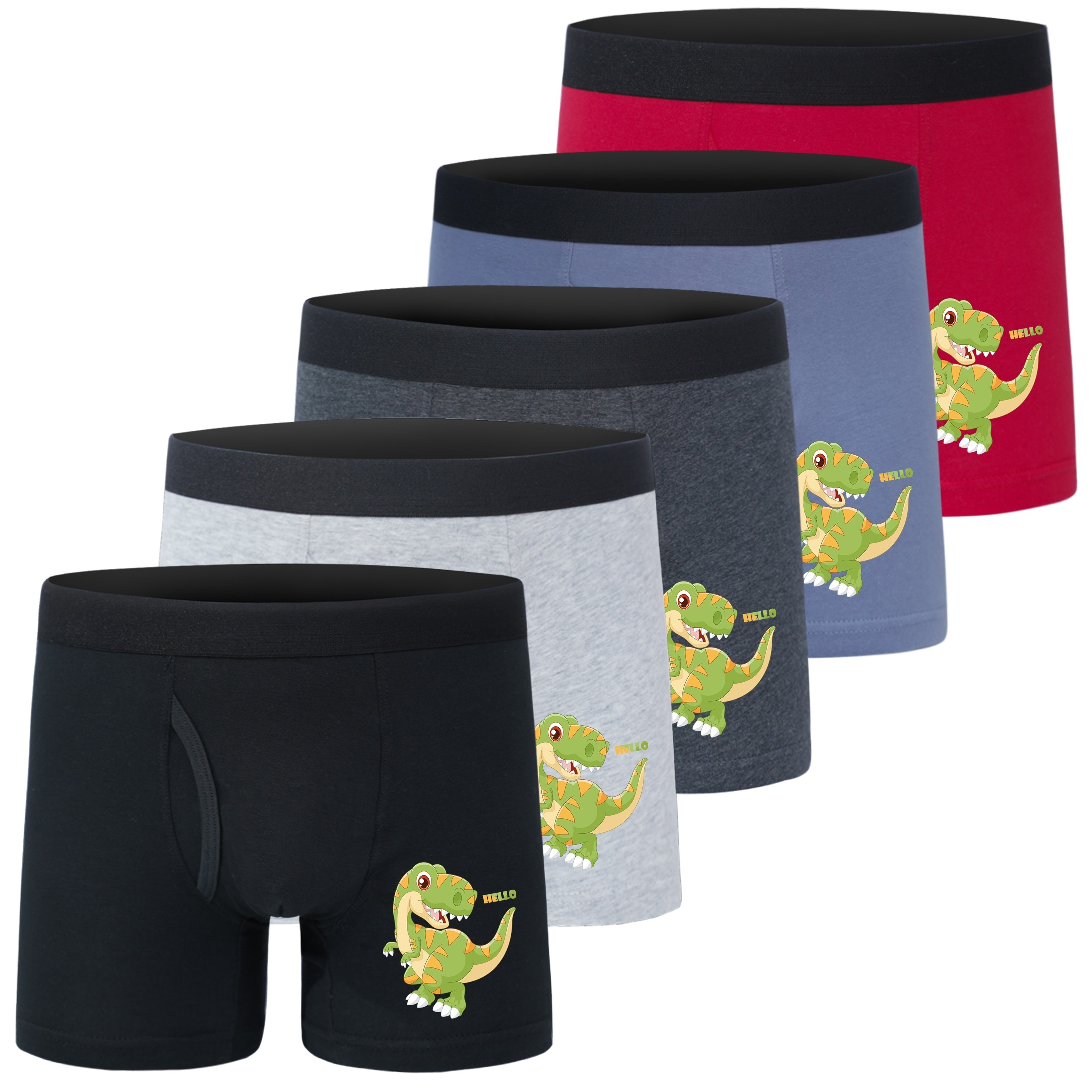 

Boys' Cotton Boxer Briefs 5-pack With Dinosaur Print - Soft Stretch Sports Underwear, Comfortable Knit Fabric, Flexible Fit For Kids, All-season - Ages 12 & Under