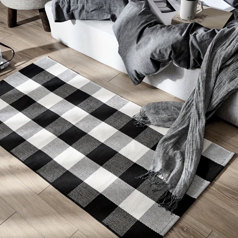 Black White Checkered Pattern Area Rug Non slip Kitchen - Temu