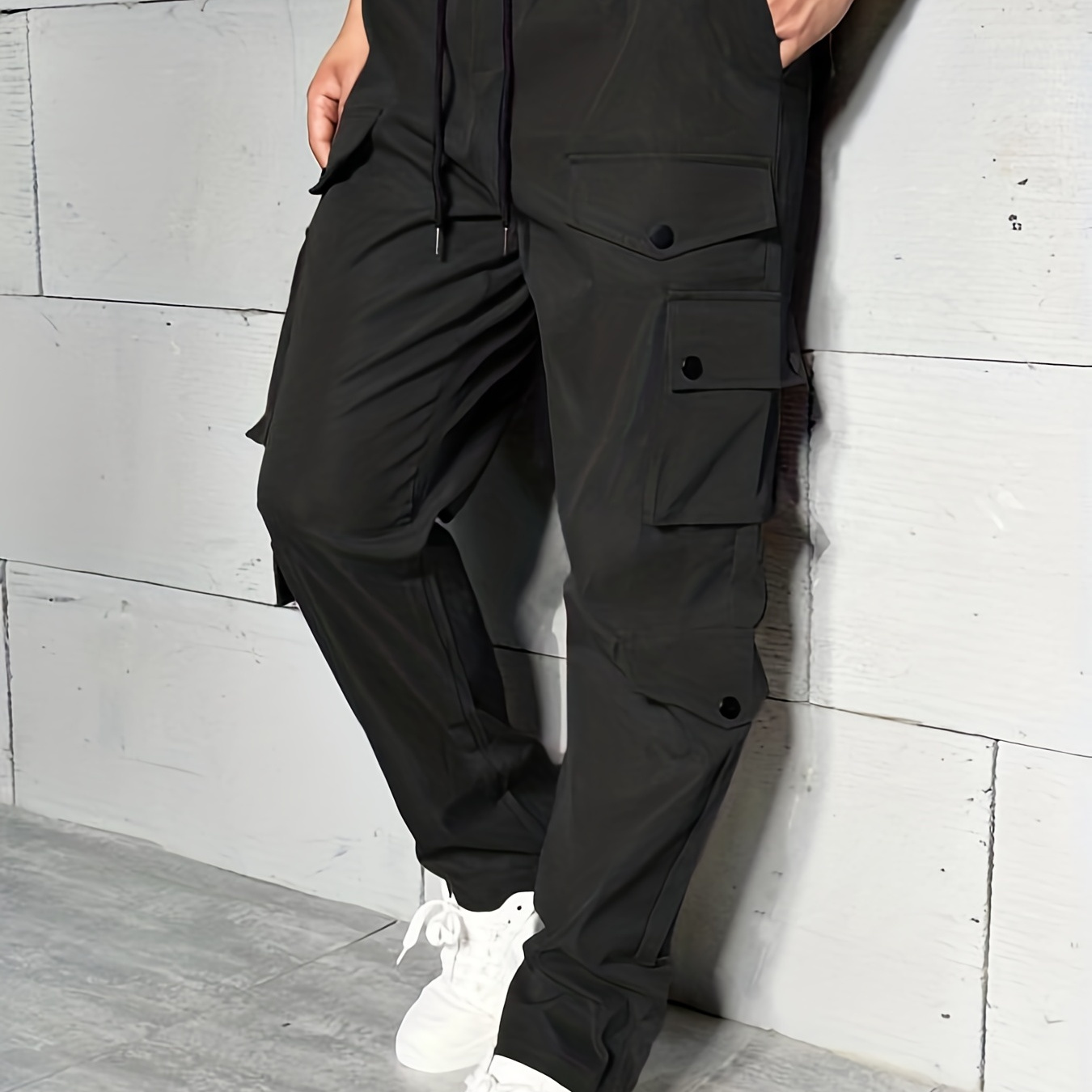 Casual Breathable Decorative Pocket Drawstring Pants, Men's Cargo Pants For Spring Summer Outdoor