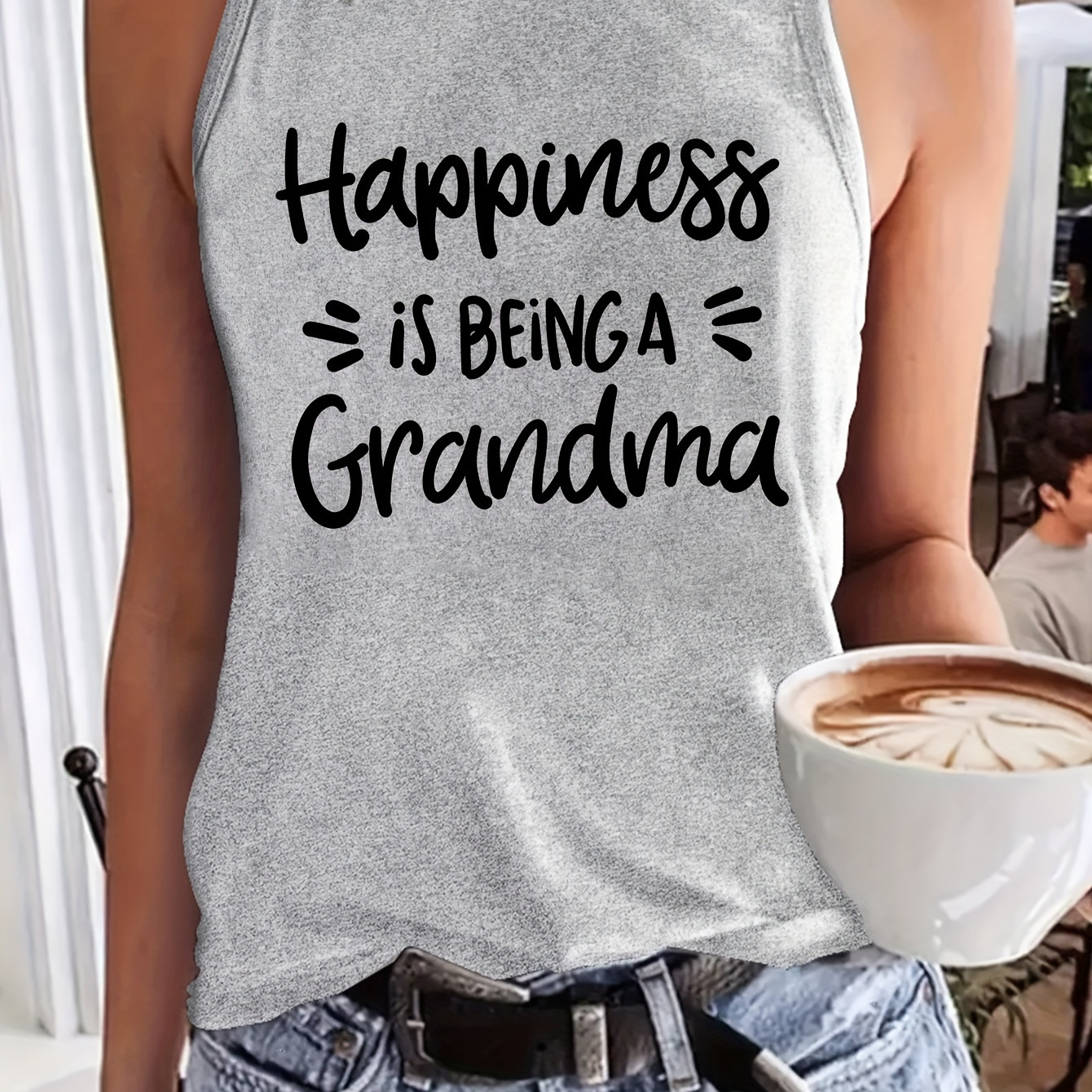 

Grandma Print Crew Neck Tank Top, Casual Sleeveless Top For Summer, Women's Clothing