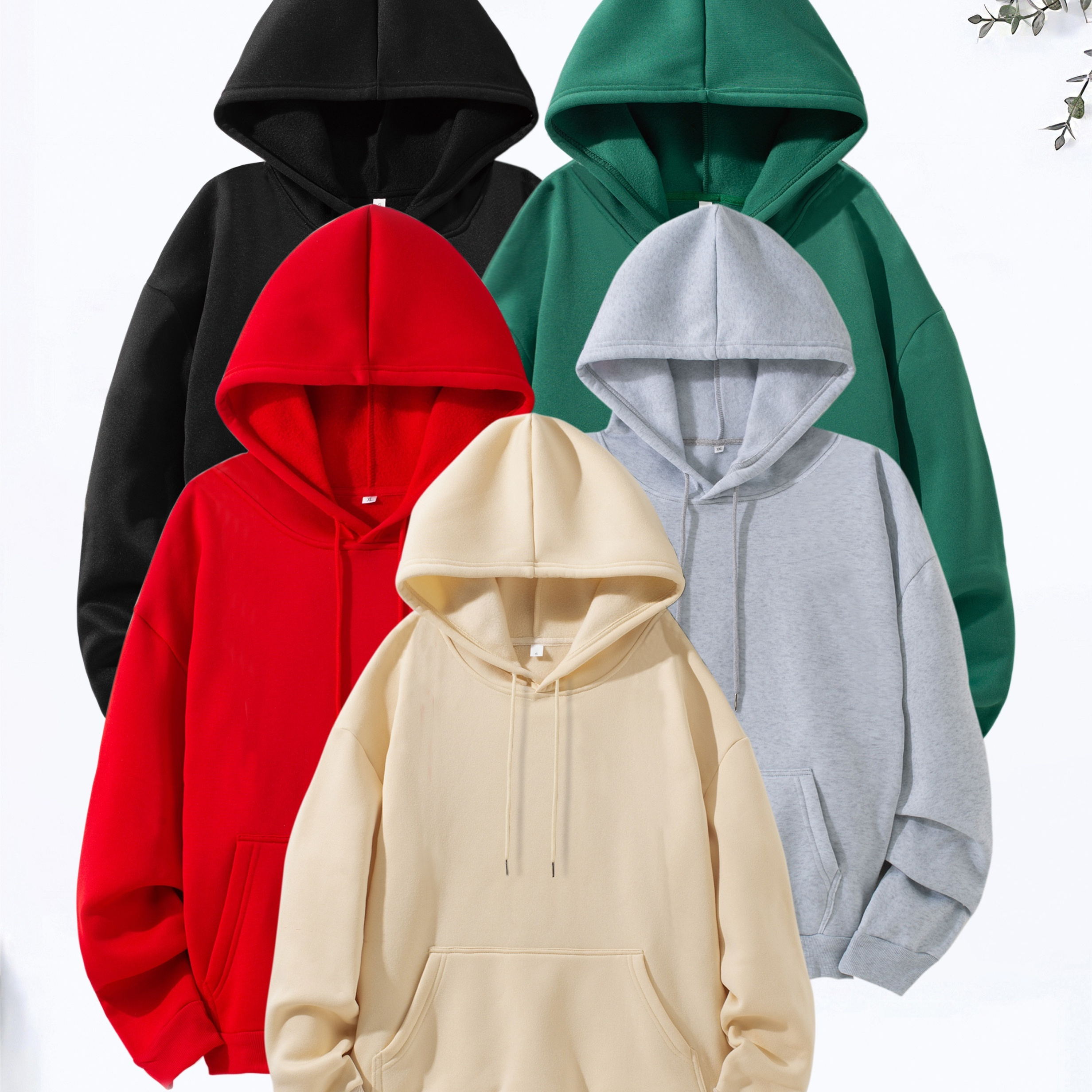 

Solid Hoodie 5 Pack, Casual Pocket Long Sleeve Drawstring Hoodies Sweatshirt, Women's Clothing