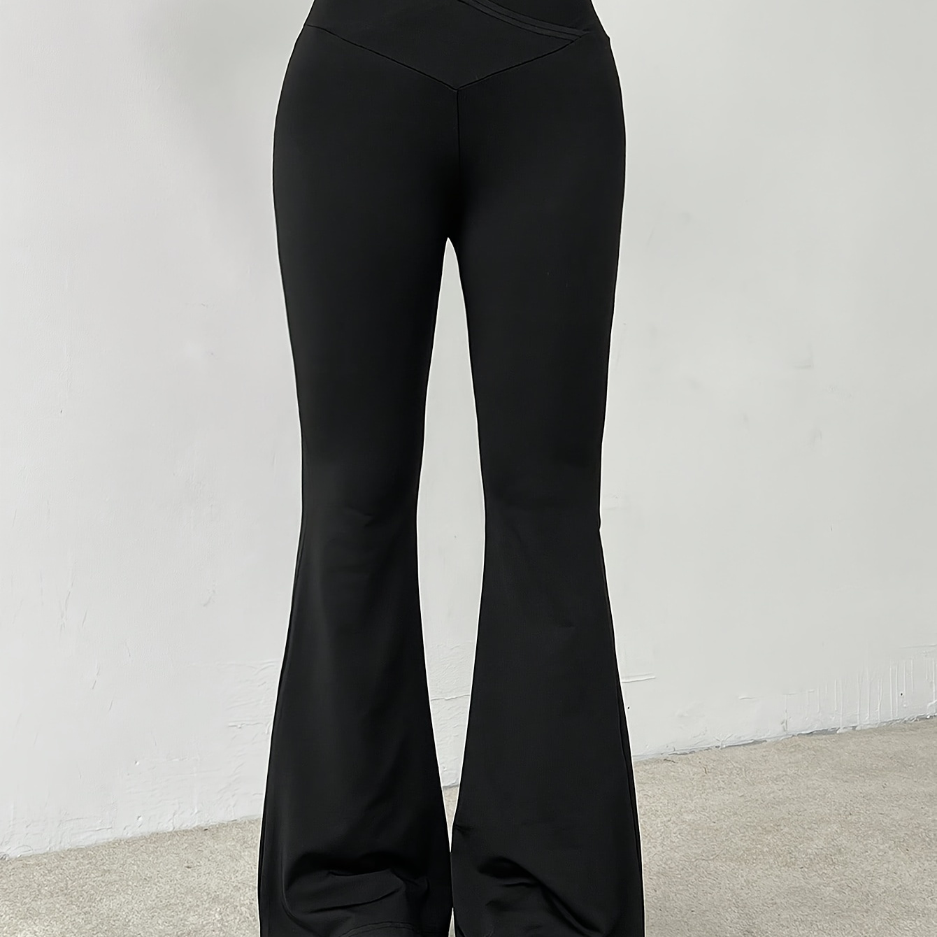 

1pc Women's High-waisted Solid Color Flared Pants, Stretchy Polyester Knit Fabric, Sexy Bell Bottoms For Adults