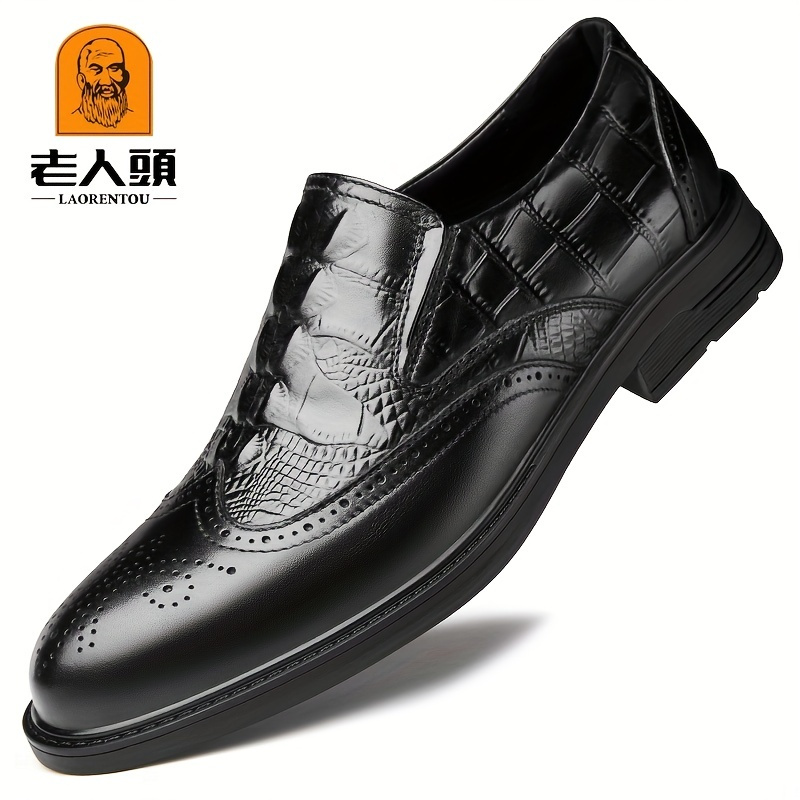 Laorentou Men's Brogue Carved Derby Shoes British Style Pointed Toe Low ...