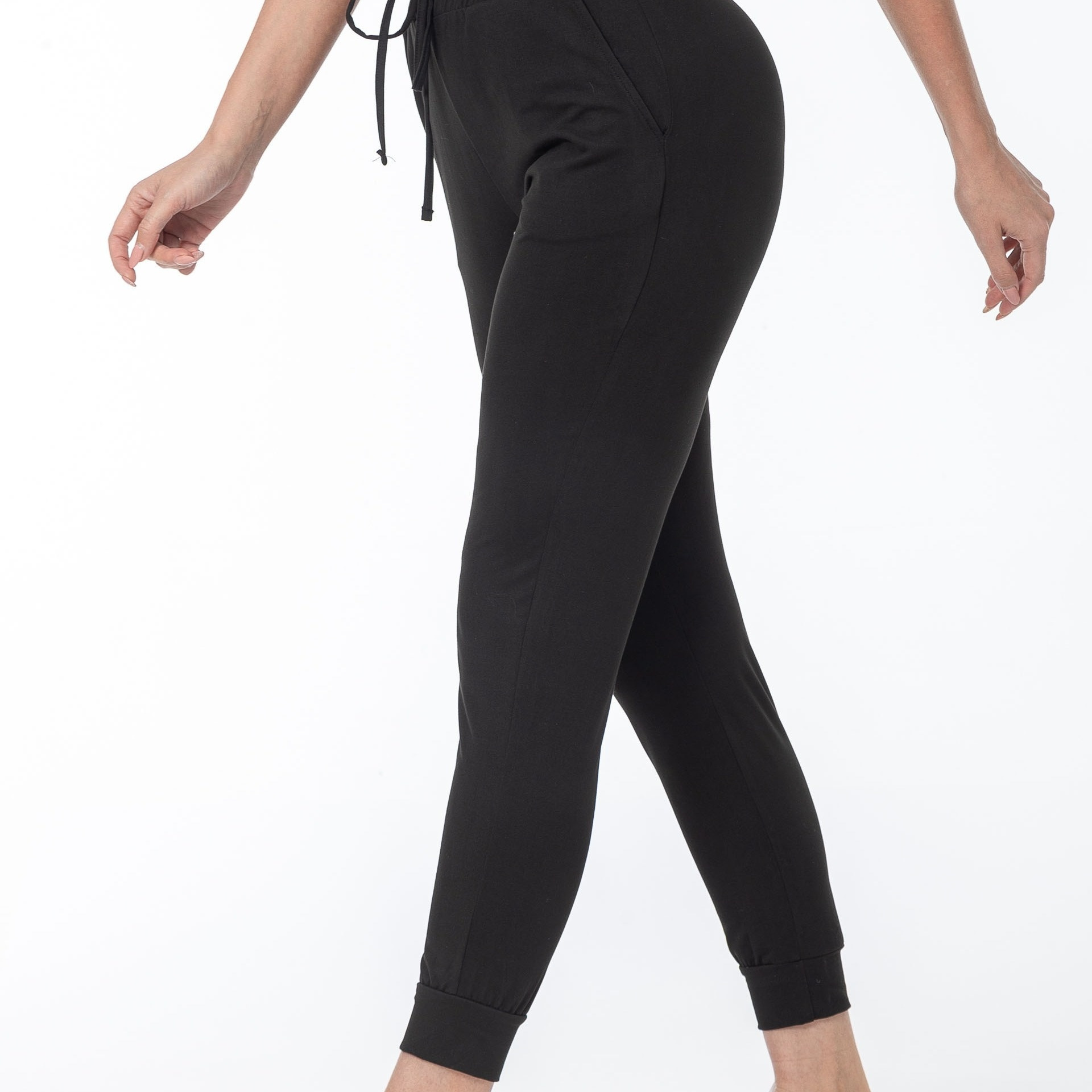 

Women's Casual Fashion Comfort Sports Long Pants, Athletic Style, High-waist With Pockets And Drawstring, Stretch Fit, Solid Black, For Workout And Daily Wear - Fall & Winter