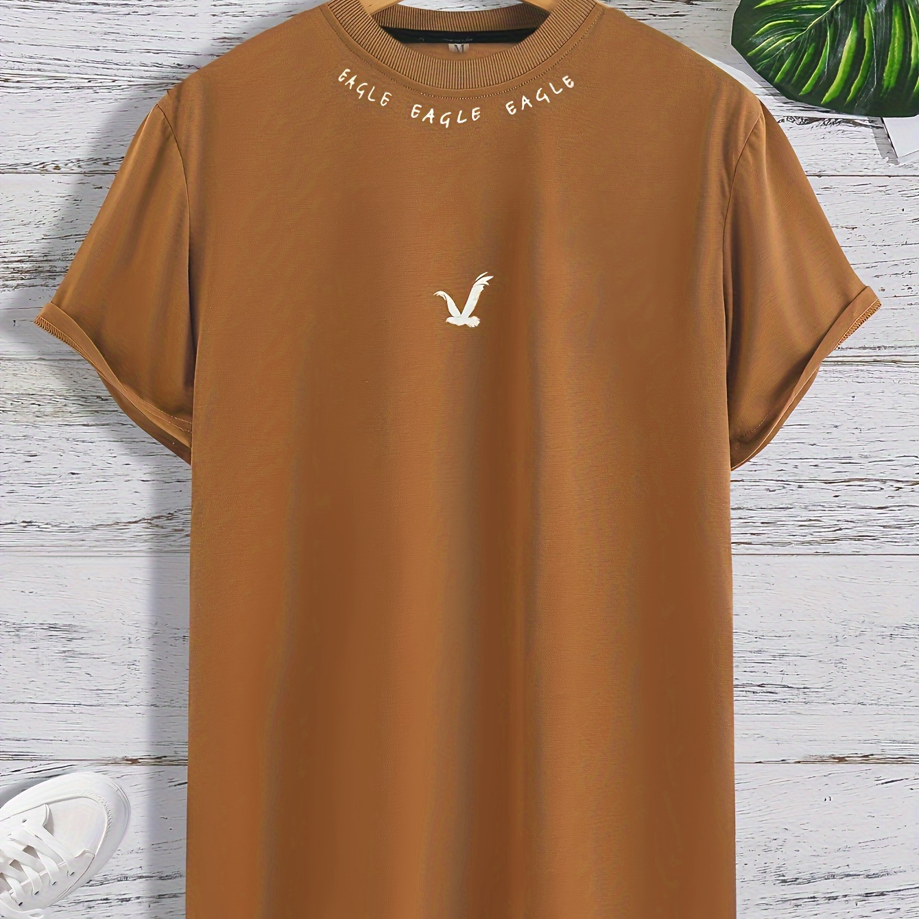 Men's Eagle Graphic Pattern And Letter Print Crew Neck And Short Sleeve T-shirt, Casual And Comfy Tops For Summer Daily Wear
