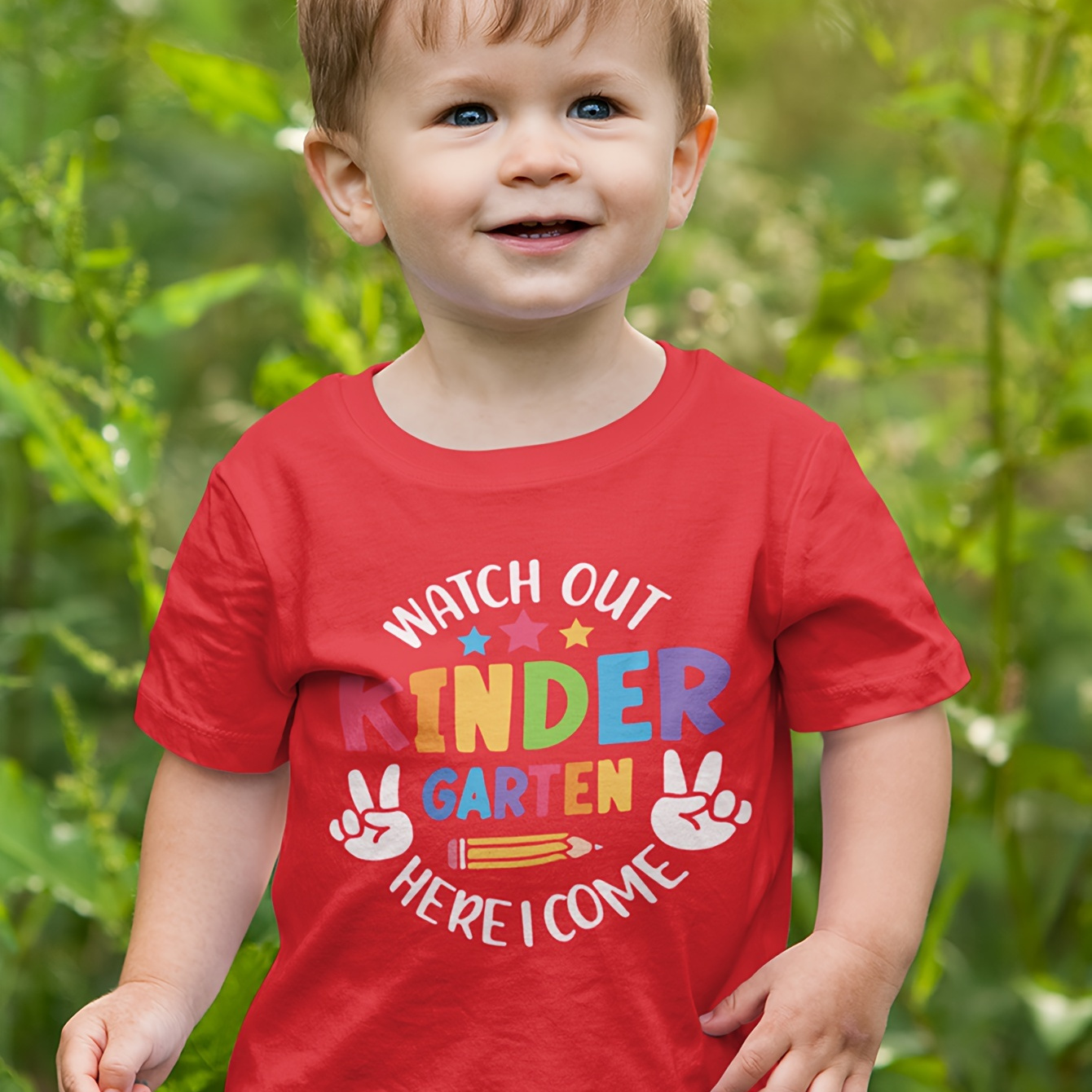 

'watch Out Kindergarten Here I Come' Trendy Letter Print T-shirt- Engaging Visuals, Casual Short Sleeve T-shirts For Boys - Cool, Lightweight And Comfy Summer Clothes!