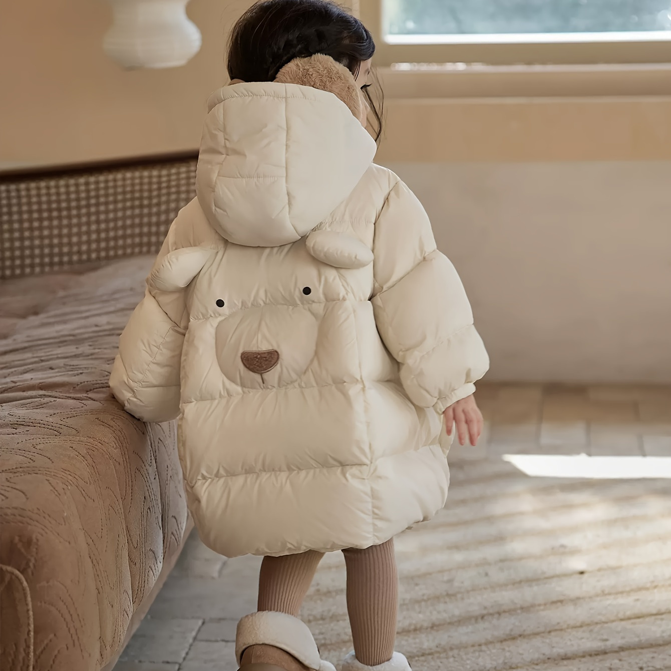 

Adorable 3d Bear Hooded Winter Coat For Girls, Warm Padded Jacket With Embroidery Detail, 2-6, Loose Fit, Like A , Recommended To Take A Smaller Size