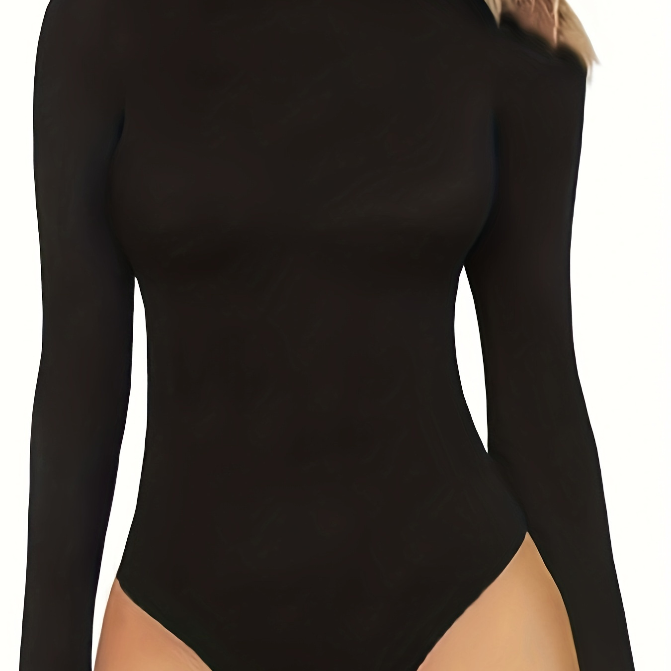 Solid Mock Neck Bodysuit Casual Long Sleeve Slim Bodysuit - Temu