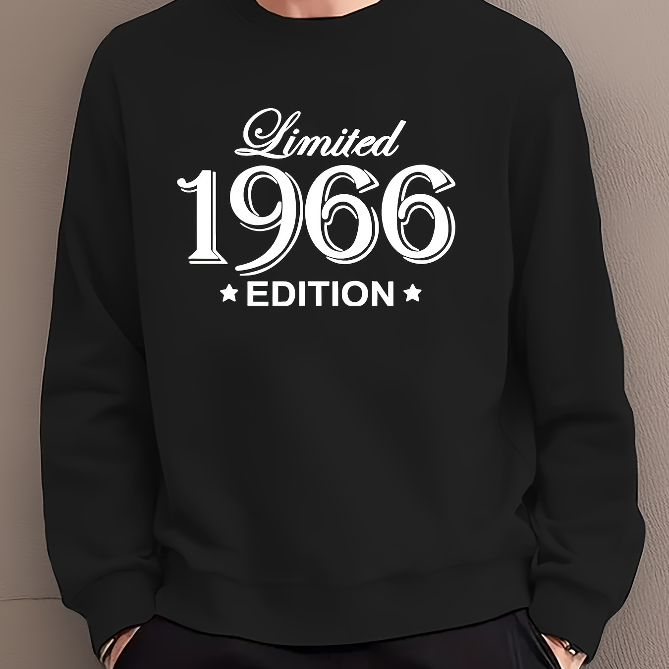 

Fashionable Men's Casual Number 1966 Print, Long Sleeve Round Neck Pullover Sweatshirt, Suitable For Outdoor Sports, For Autumn And Spring, Can Be Paired With Hip-hop Necklace, As Gifts
