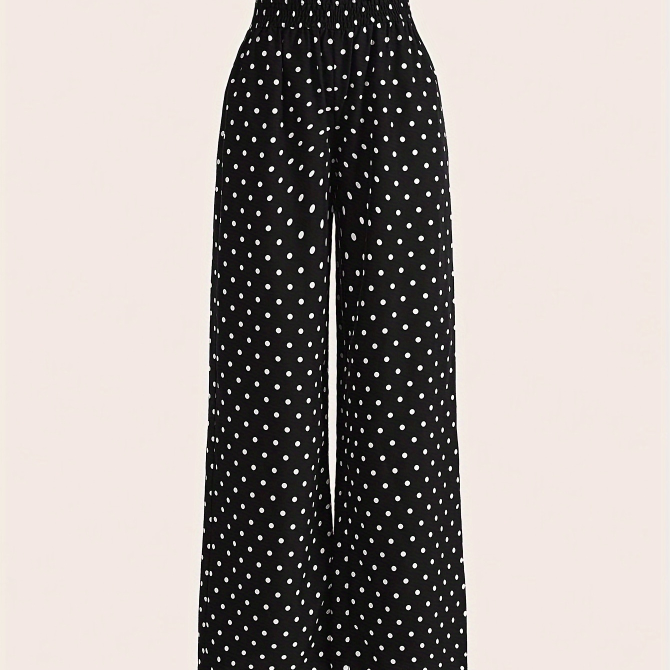 

Polka Dot Print Shirred Waist Pants, Casual Wide Leg Pants For Spring & Summer, Women's Clothing