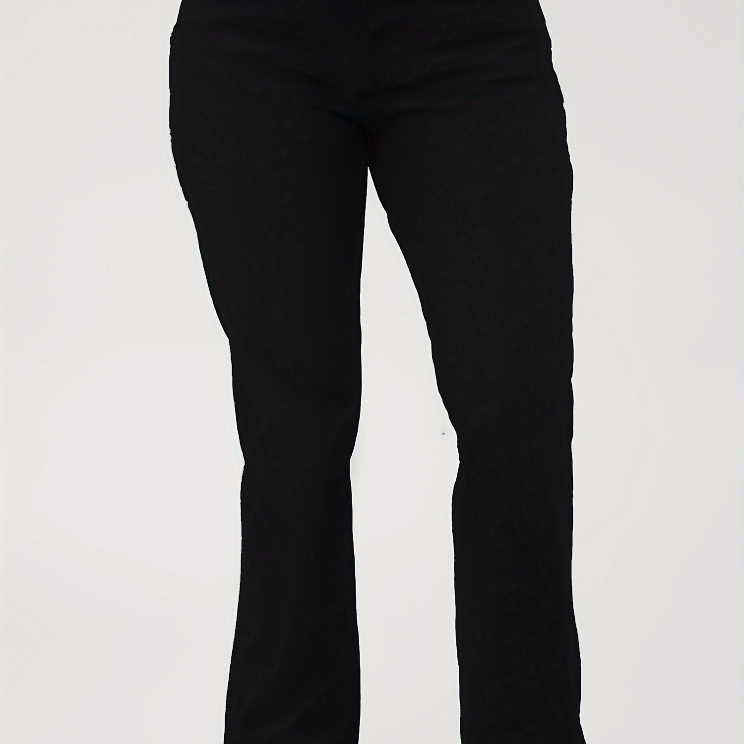 

Pantalon élégant en polyester taille plus, coupe droite, couleur unie, longueur longue, tissu tricoté avec stretch moyen, pour /automne