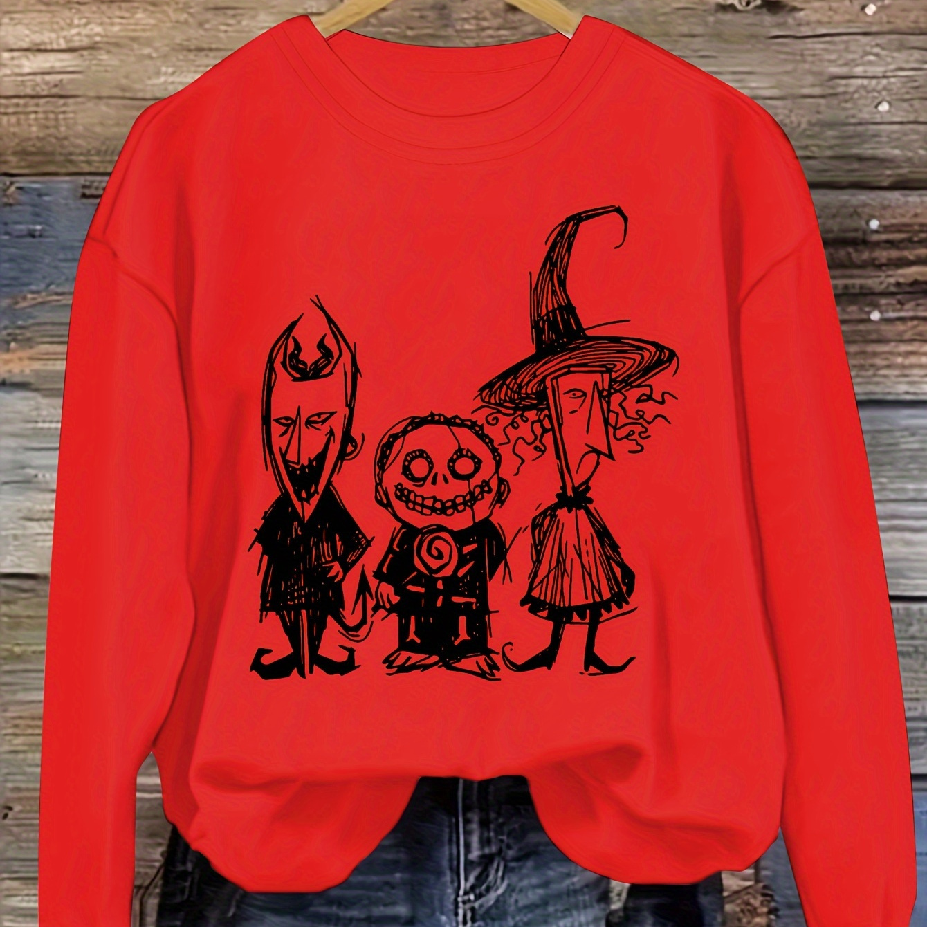 

1pc Women's Halloween Graphic Sweatshirt, Polyester Knit Crew Neck Pullover With Spooky Print For Spring/autumn