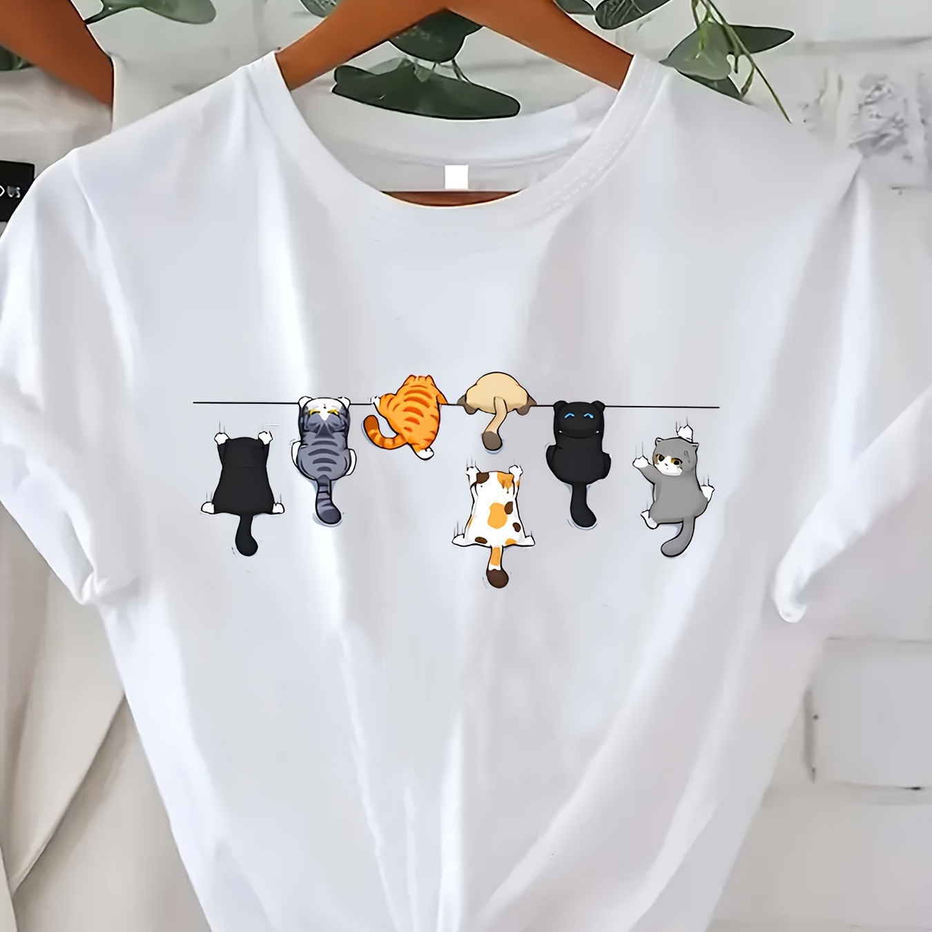 

Plus Size Cat Neck T-shirt, Casual Short Sleeve T-shirt For , Women's Plus Size Clothing