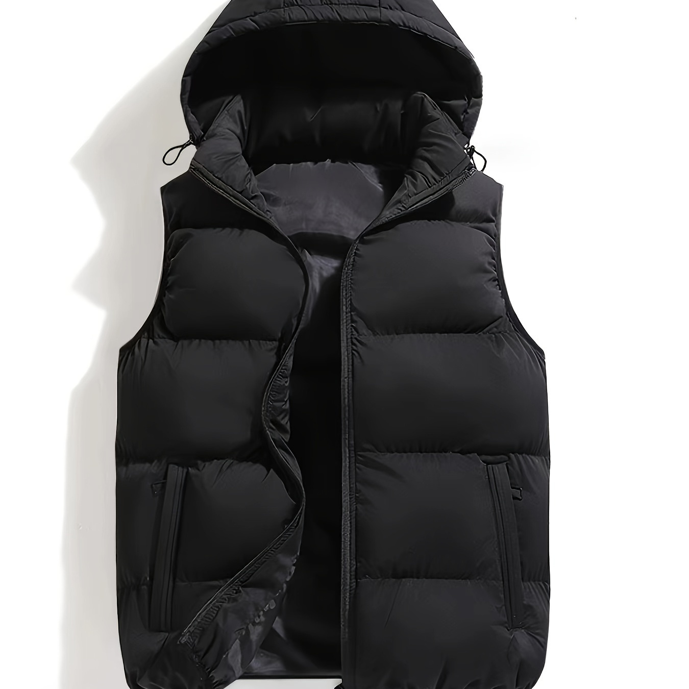 

Men' Color Padded Vest With Hood - Casual Trendy Warm Puffer Vest For Autumn & Winter