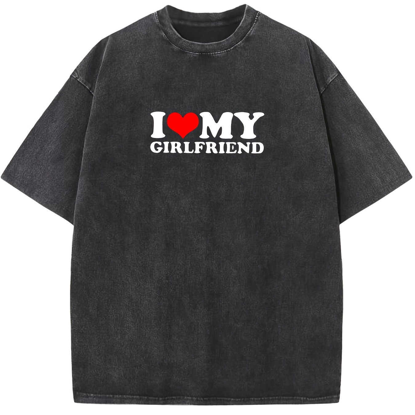 

i Love My Girlfriend" Alphabet Print Men's Retro Drop Shoulder Crew Neck Short Sleeve Cotton T-shirt, Casual Summer T-shirt For And Vacation Resorts