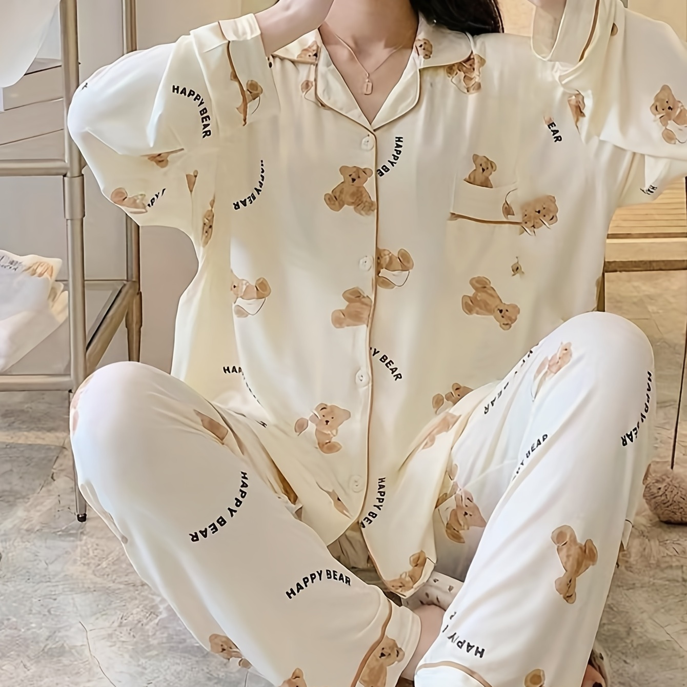 Cartoon Cake Drink Print Pajama Set Cute Comfy Short Sleeve - Temu Canada