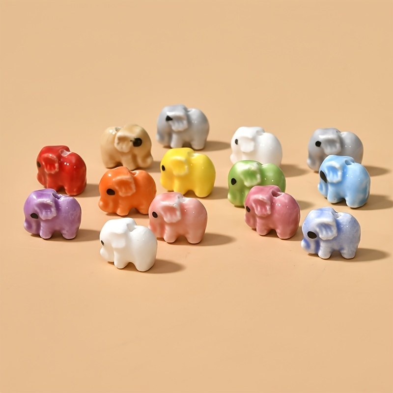 

10 Pcs Colorful Cute Elephant Ceramic Beads For Diy Jewelry Making