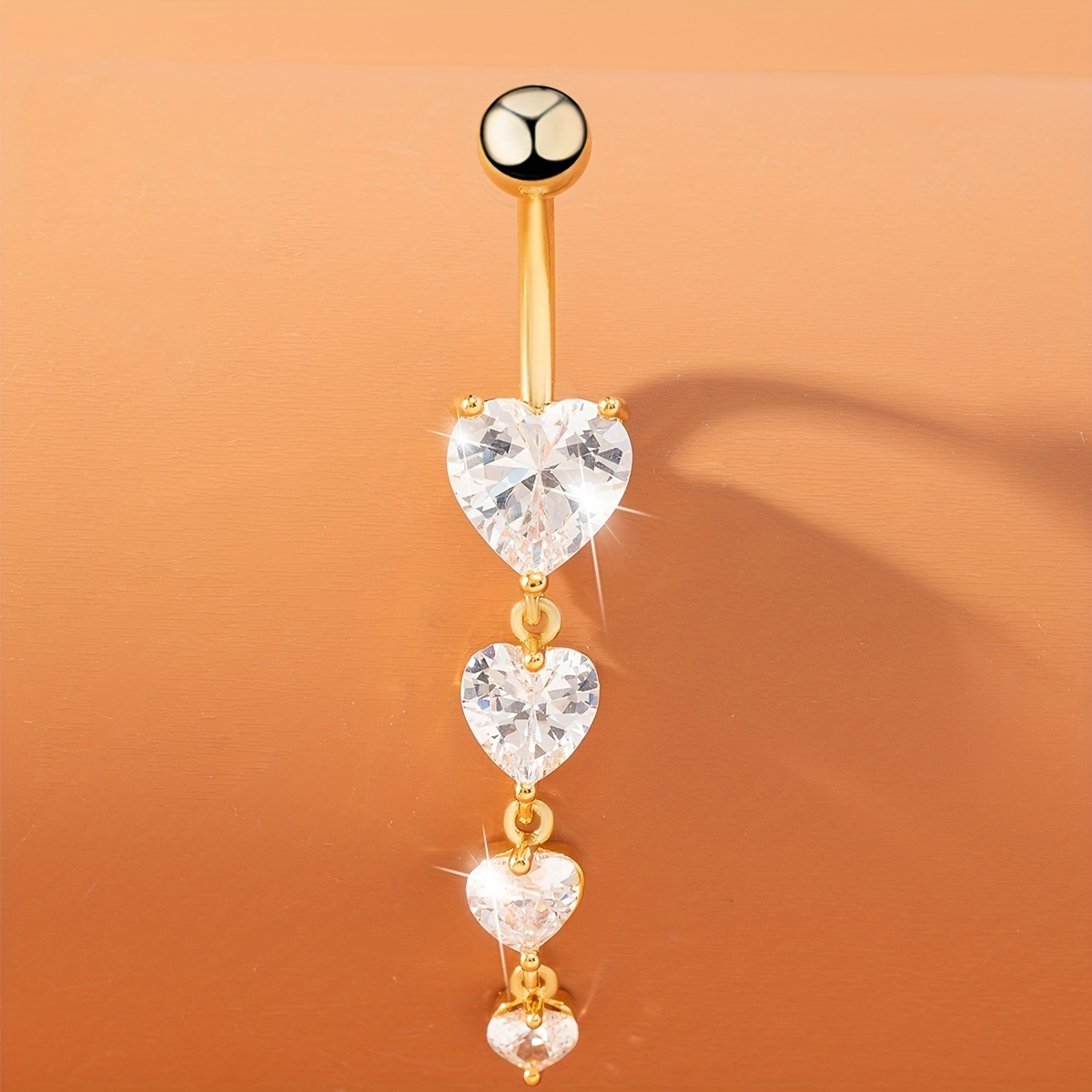 

Long Love Heart Pendant Belly Button Ring Inlaid Shiny Zircon Temperament Navel Nail Ring