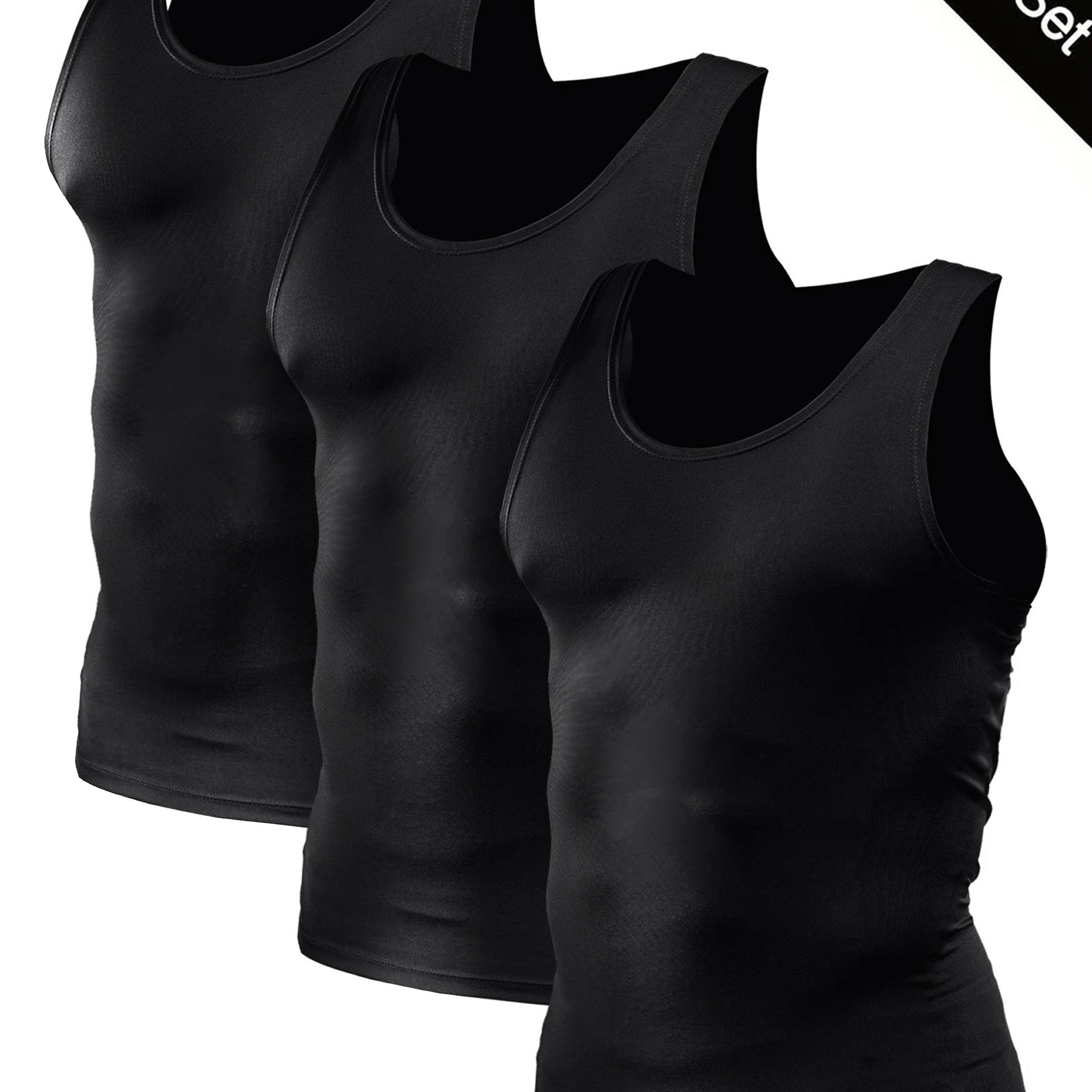 

Men's 3pcs Compression Tank Top, High Stretch Crew Neck Sweat-absorbing Quick-drying Sleeveless T-shirts For Men's Fitness Training