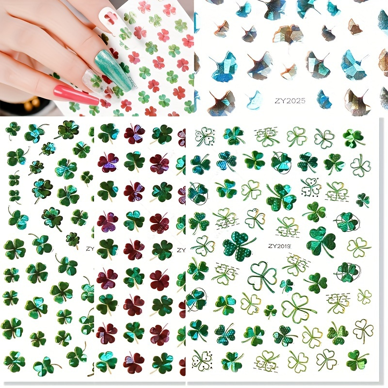 10PCS Multicolor Cat Eye Lucky Clover Nail Charms