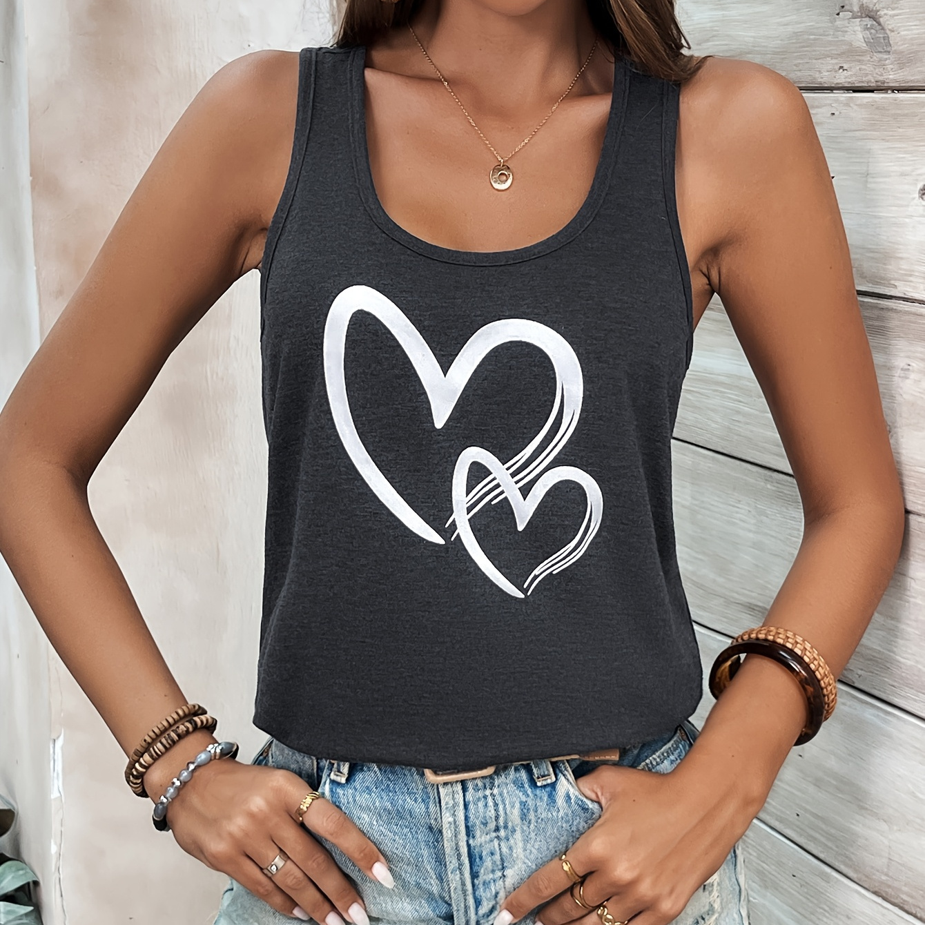 

Knitted Elegant Round Neck Sleeveless Love Print Women's Fashion Vest