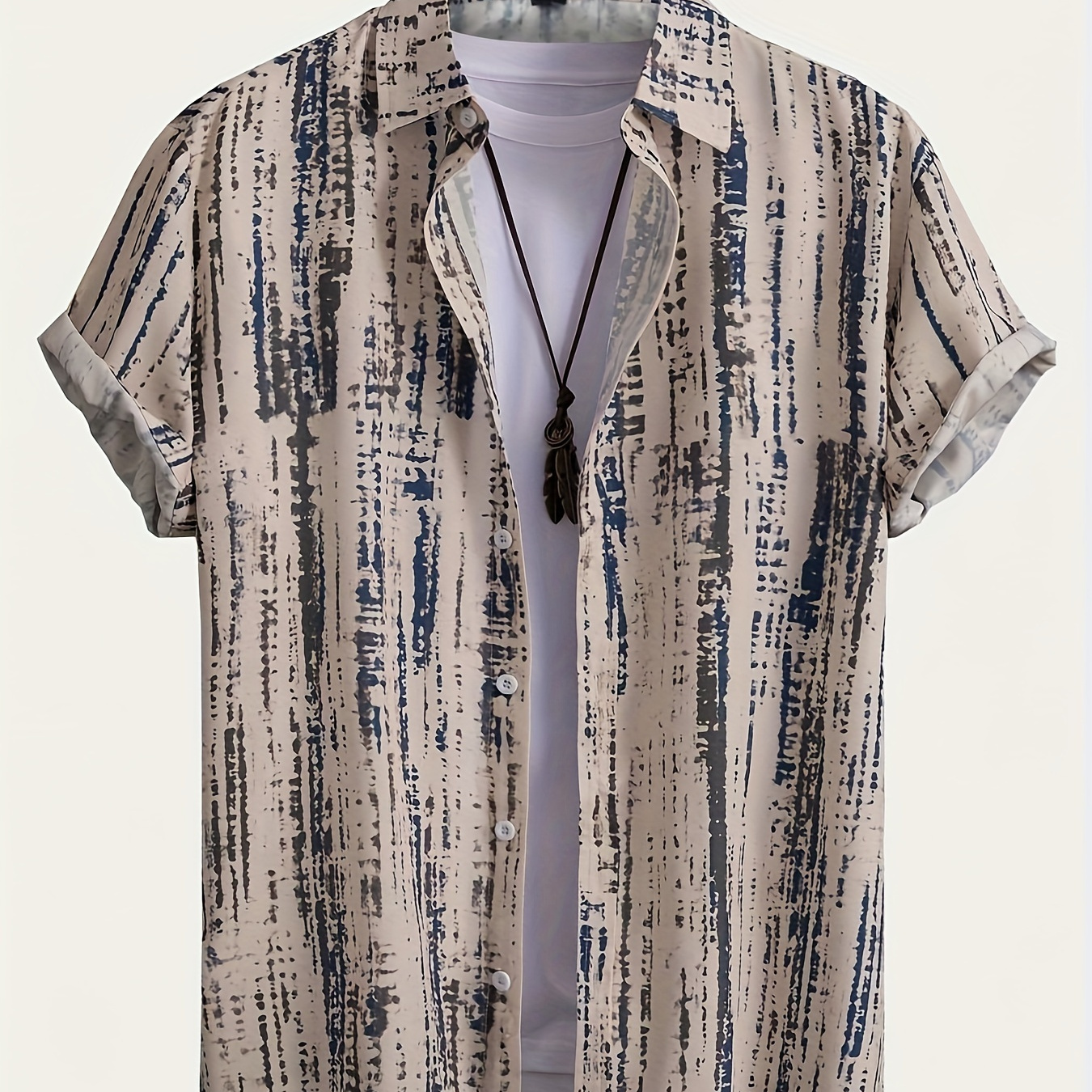 

Men's Abstract Pattern Lapel Collar Shirt, Casual Short Sleeve, Relaxed Fit And Stylish Summer Wear