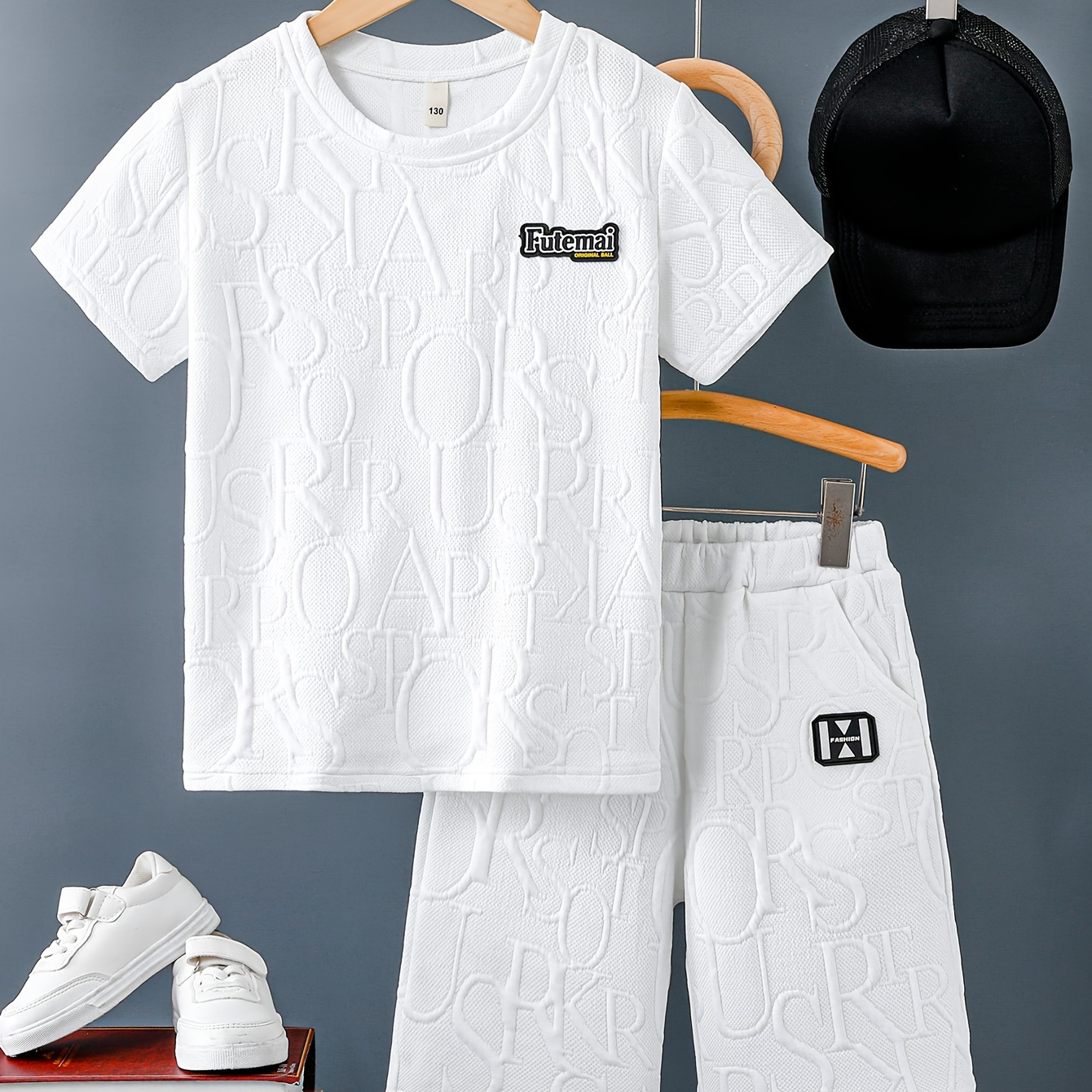 

Boy's Letter Jacquard 2pcs Casual Outfit, T-shirt & Shorts Set, Boy's Clothes For Summer