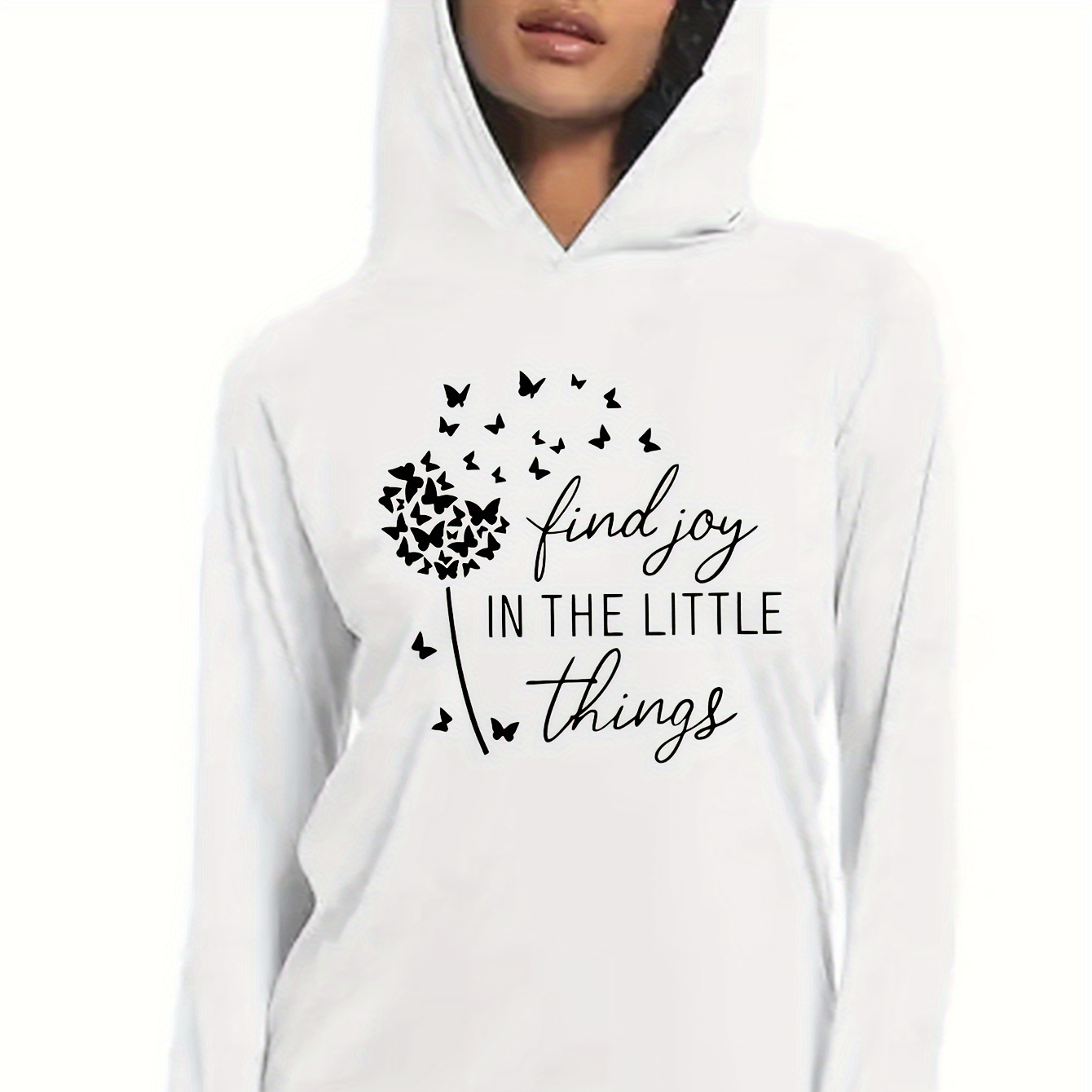 

Women's Inspirational Dandelion Print Long Sleeve Hooded T-shirt With Thumb Holes, Knit Polyester , Applique Detail - Fall/