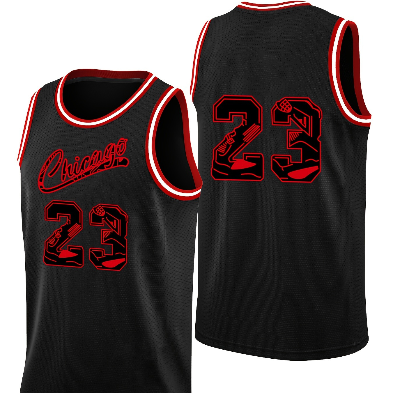 

Basketball Jersey Tank Top For Men, Chicago & #23 Graphic Print Top For Competition Party