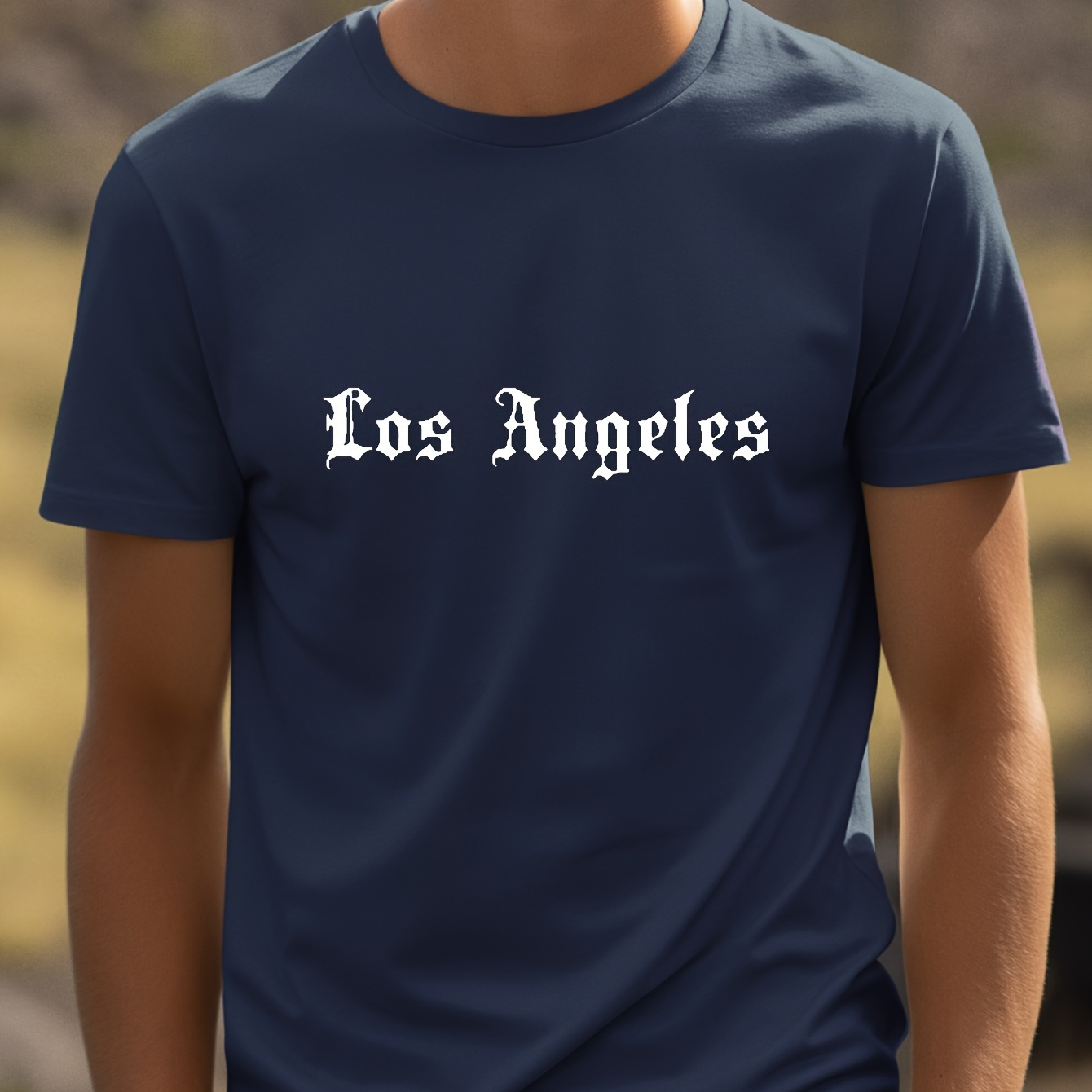 

Los Angeles Letter Print Men's T-shirt, Crew Neck Short Sleeve Tees For Summer, Casual Comfortable Versatile Top For Daily Wear & Outdoor Activities, As Gifts