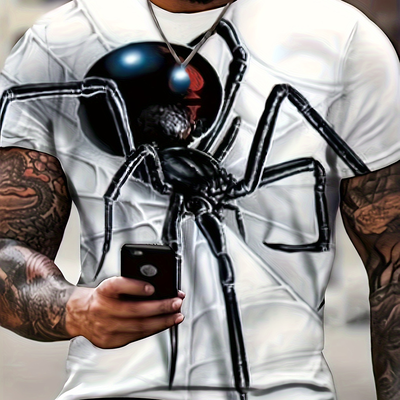 

Men's Casual 3d Spider Print T-shirt, Short Sleeve, Crew Neck, Fashion Streetwear, Breathable Comfy Top, White - Sizes S-xxl