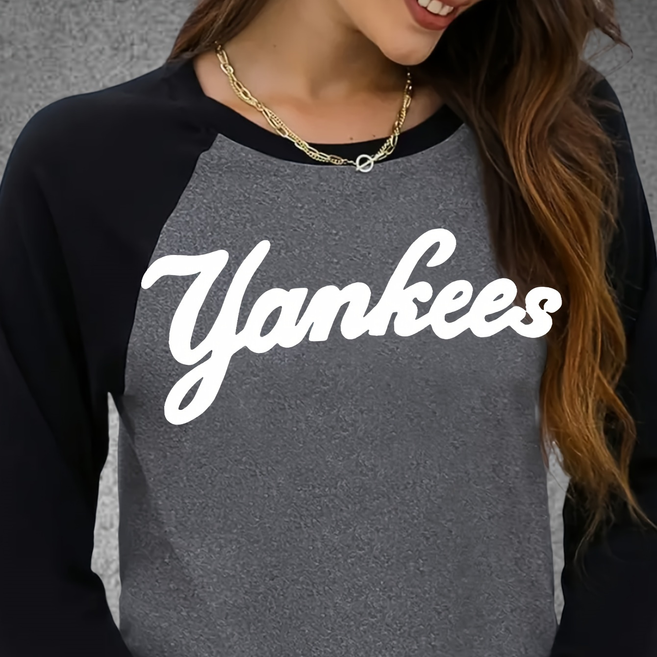 

Women's Casual Long Sleeve T-shirt With Baseball Print - Crew Neck, Design, Stretchy Polyester , Machine Washable