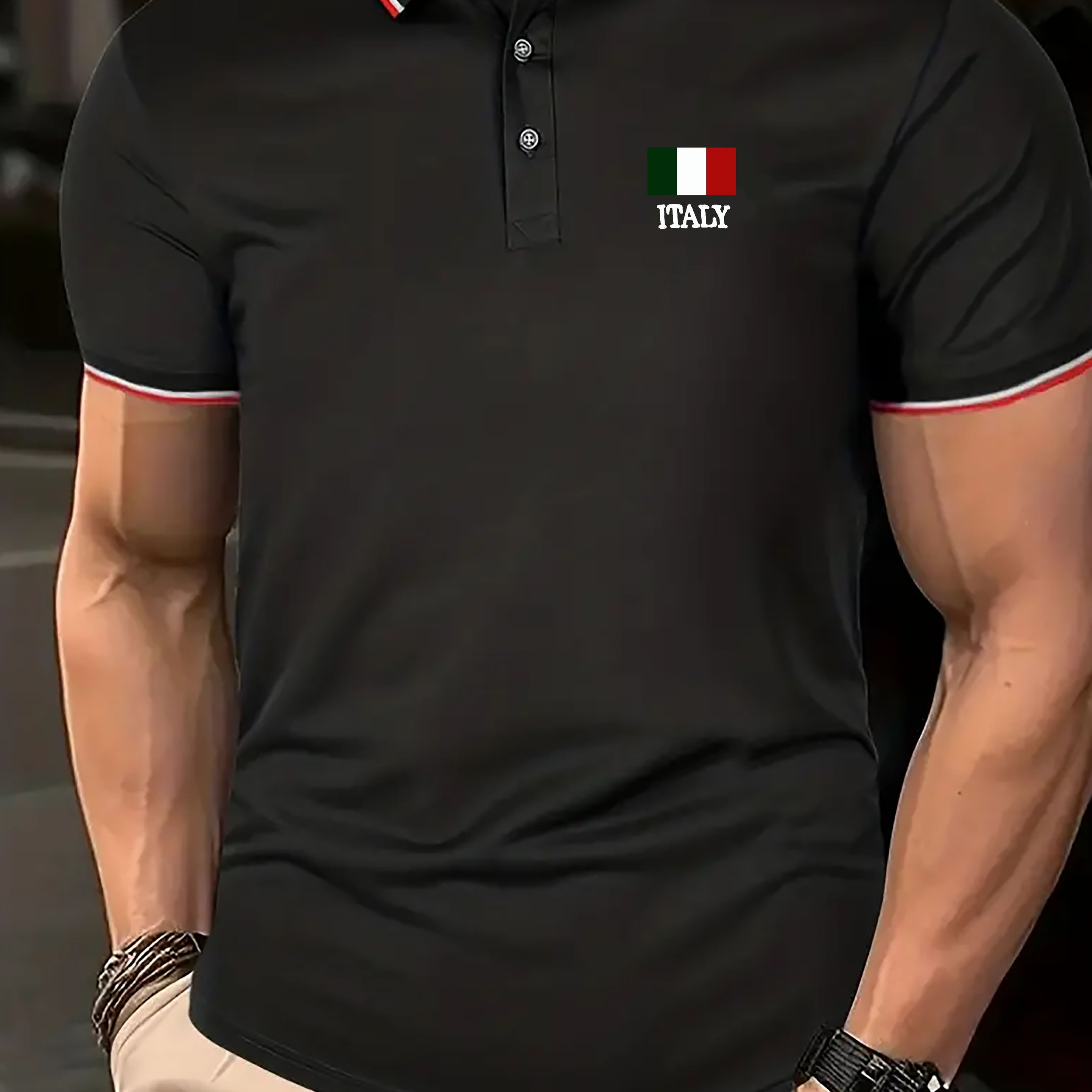 

Men's Golf Shirt, Italy Print Short Sleeve Breathable Tennis Shirt, Business Casual, Moisture Wicking