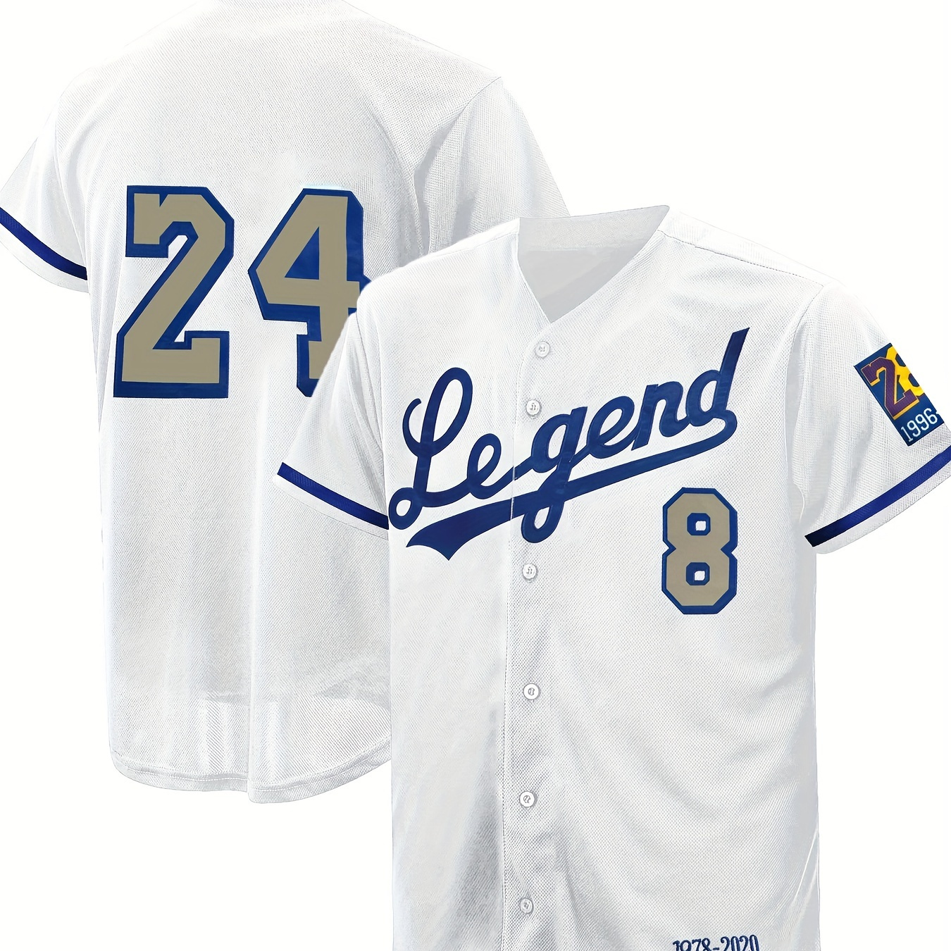 Men's #8 24 White Legend Baseball Jersey Retro Classic Baseball Shirt Breathable Sweatshirt Embroidery Stitching Sports Uniform For Training Competition