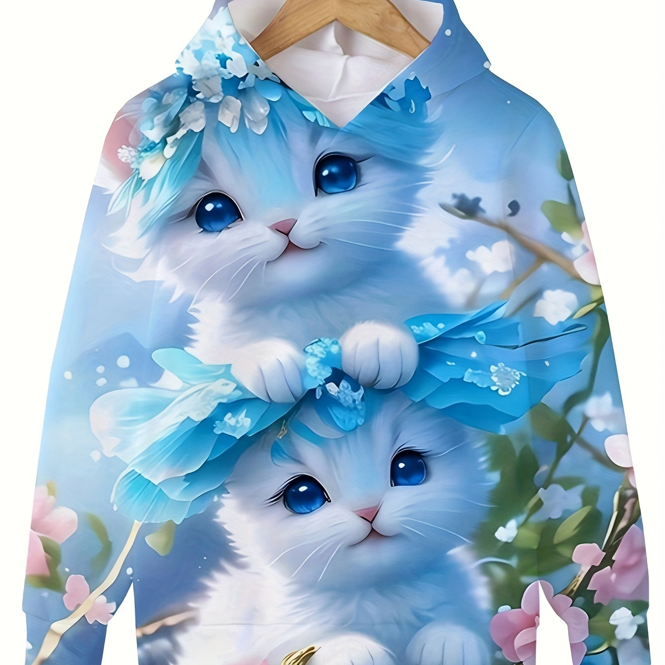 

Girls Cute Kitty Friends Graphic Long Sleeve Hooded Sweatshirt Kids Clothes