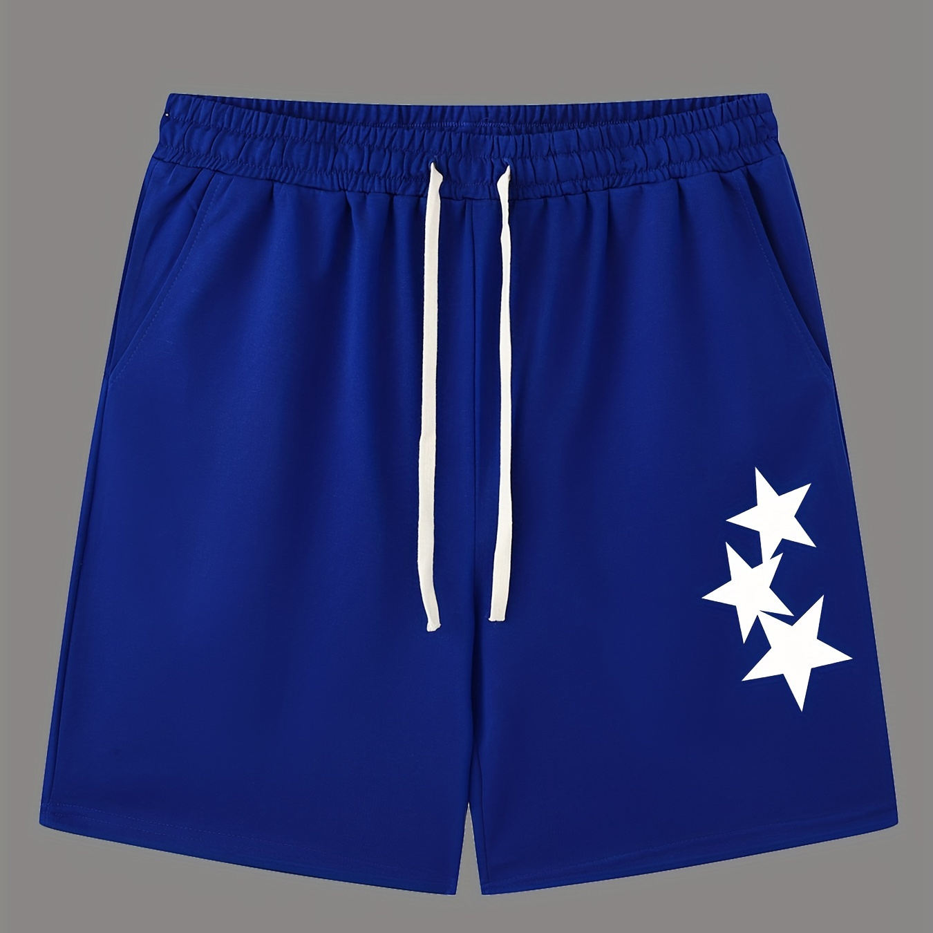 

Star Pattern Active Shorts With Pockets, Men's Casual Street Style Waist Drawstring Shorts For Summer