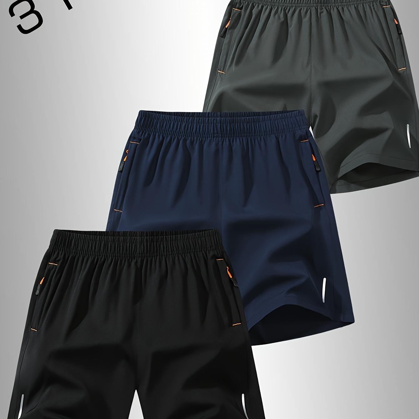 

3 Shorts de sport pour hommes de couleur unie avec cordon de serrage et poches, shorts légers et confortables pour le 'été et les tenues décontractées