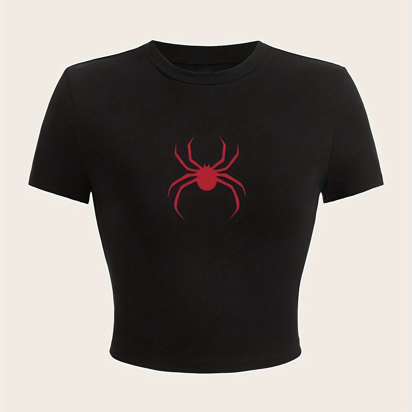 

Spider Print Crop T-shirt, Casual Crew Neck Short Sleeve Top, Women's Clothing