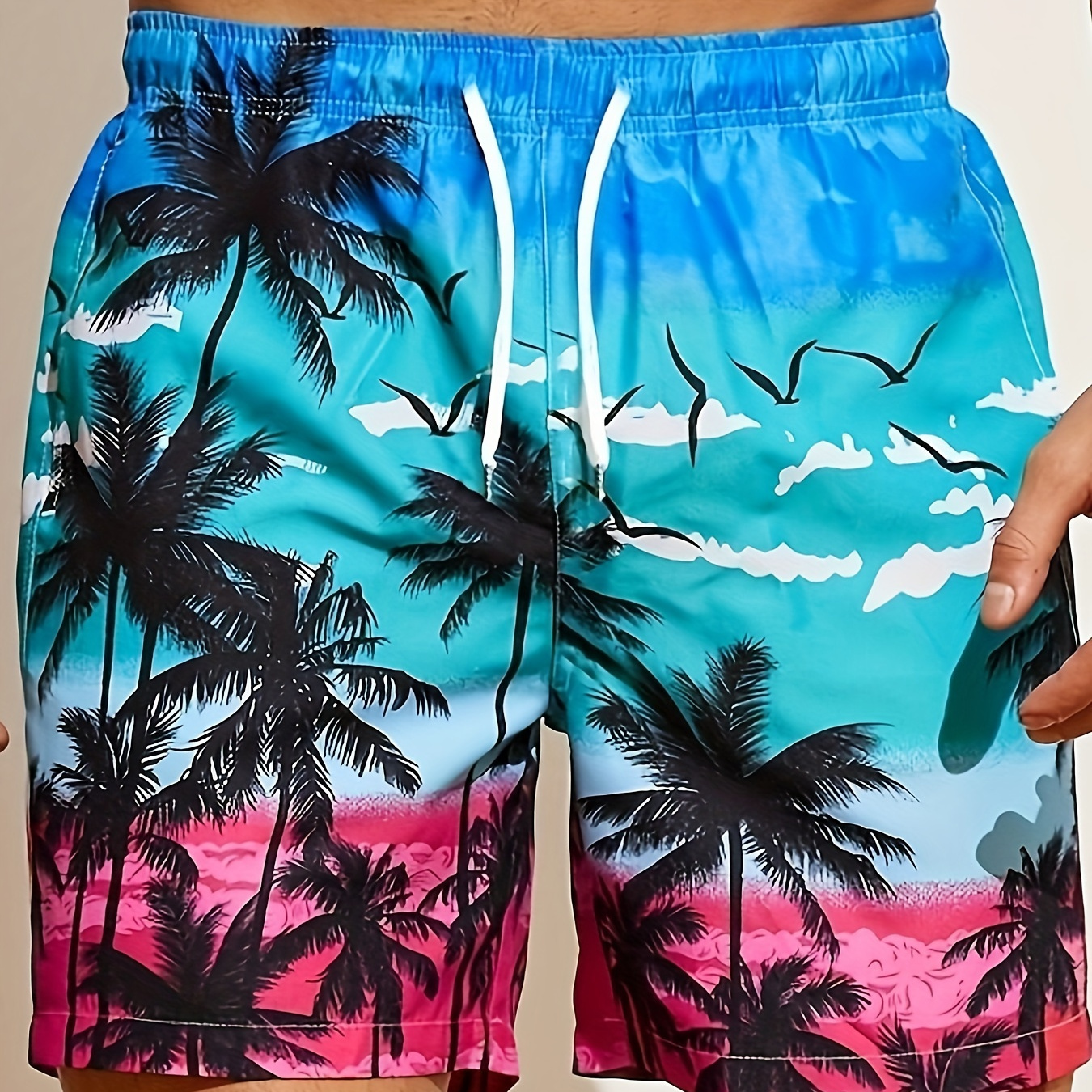 

Coconut Trees 3d Print Men's Trendy Drawstring Shorts, Men's Digital Print Sports Shorts, Summer Outdoor Holiday