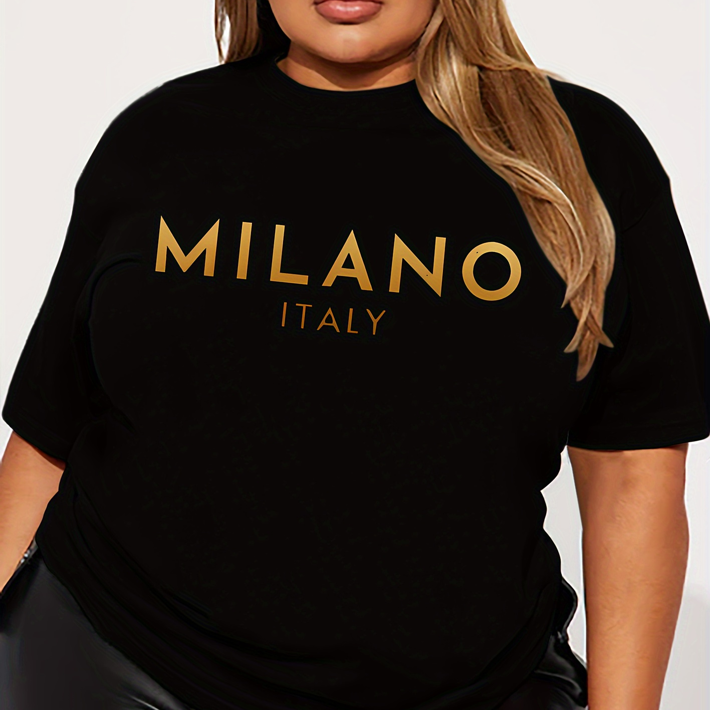 

Women's Plus Size Casual Sporty T-shirt, Milano Italy Print, Comfort Fit Short Sleeve Tee, Fashion Breathable Casual Top