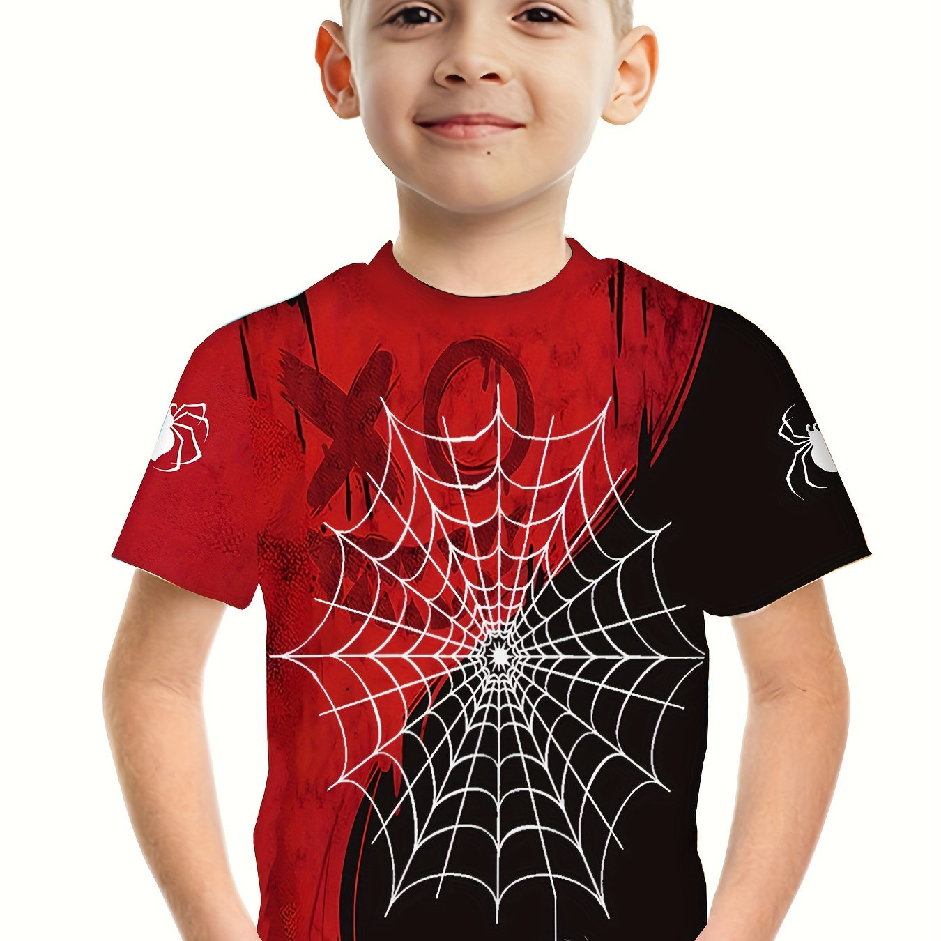 

Spider Web 3d Print Boy's T-shirt, Casual Short Sleeve Breathable Comfy Summer Outdoor Tops