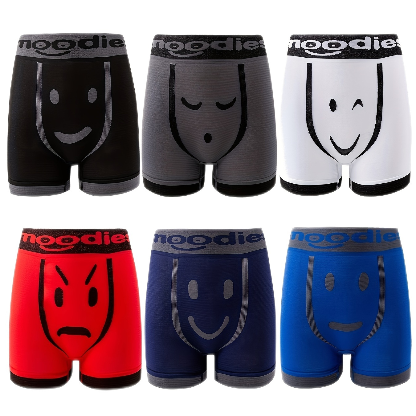 

6pcs/lot Fashion Cartoon Emoticons Men's Underwear Boxers Briefs, Casual Long Leg Boxer Shorts Panties Homme Underpants For Male, Random Color Delivery