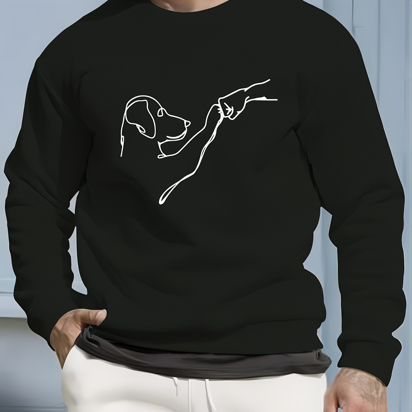 

Puppy Pattern Print Men's Fashion Pullover Round Neck Long Sleeve Sweatshirt Loose Casual Top For Spring Autumn Outdoor Activities Holiday As Gifts