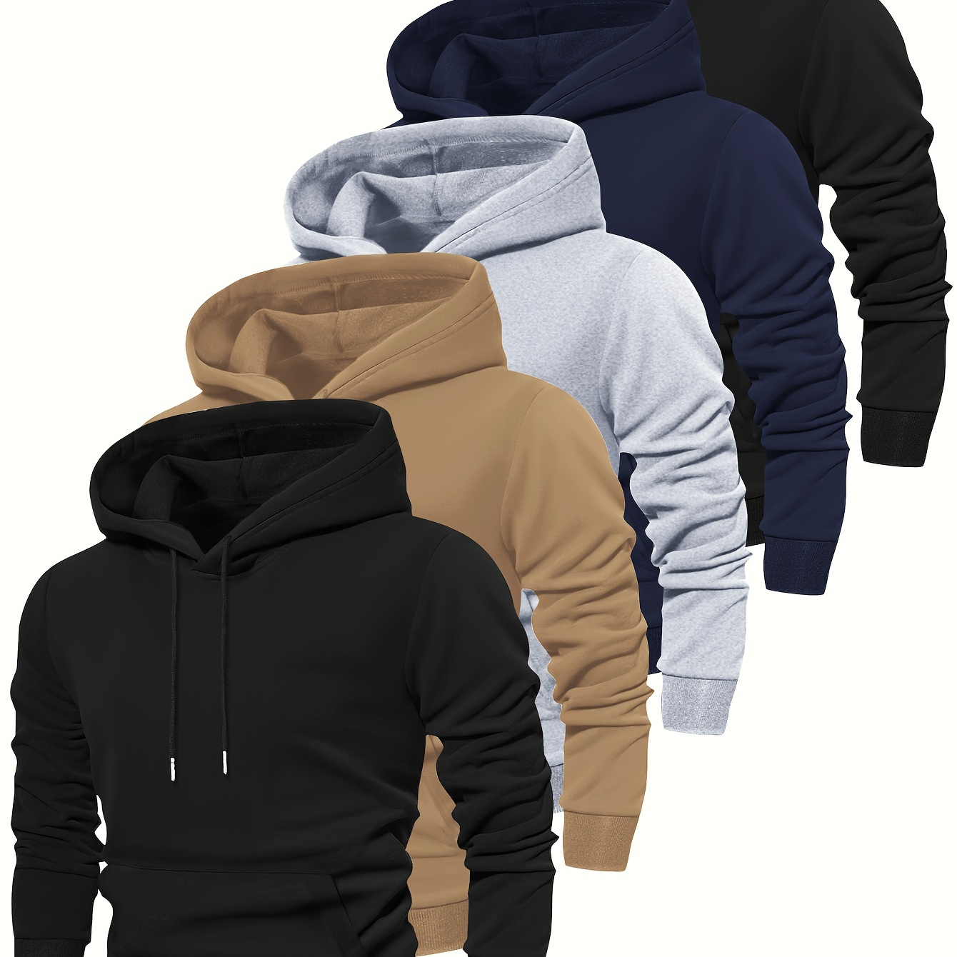 

5 sweats à capuche pour hommes automne et hiver, couleur unie, manches longues avec poche , convient pour l'extérieur, les vêtements décontractés et sportifs