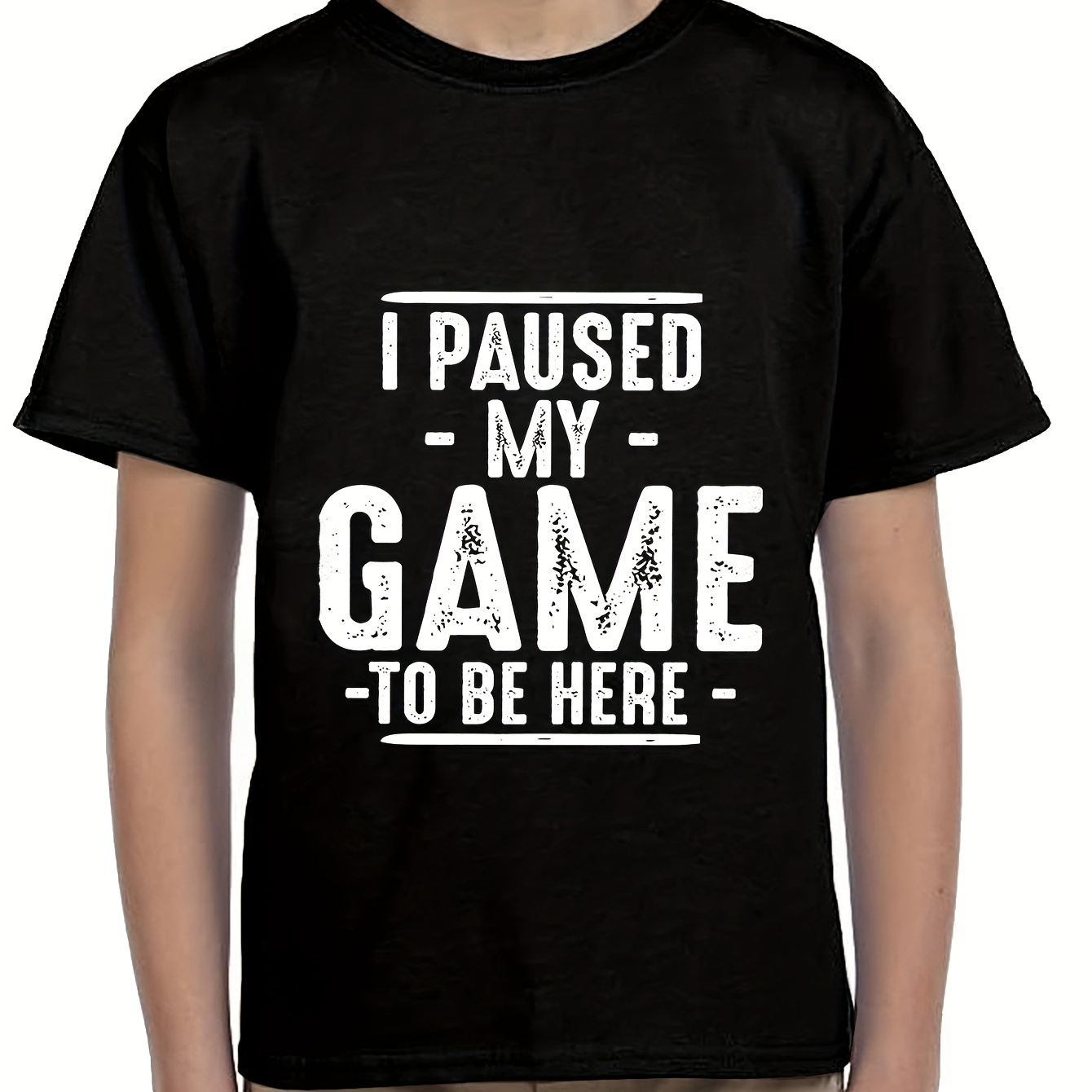 

Pause My Game Graphic Print Boy's T-shirt 100% Cotton Necktie Tees Short Sleeve Casual Summer Tops
